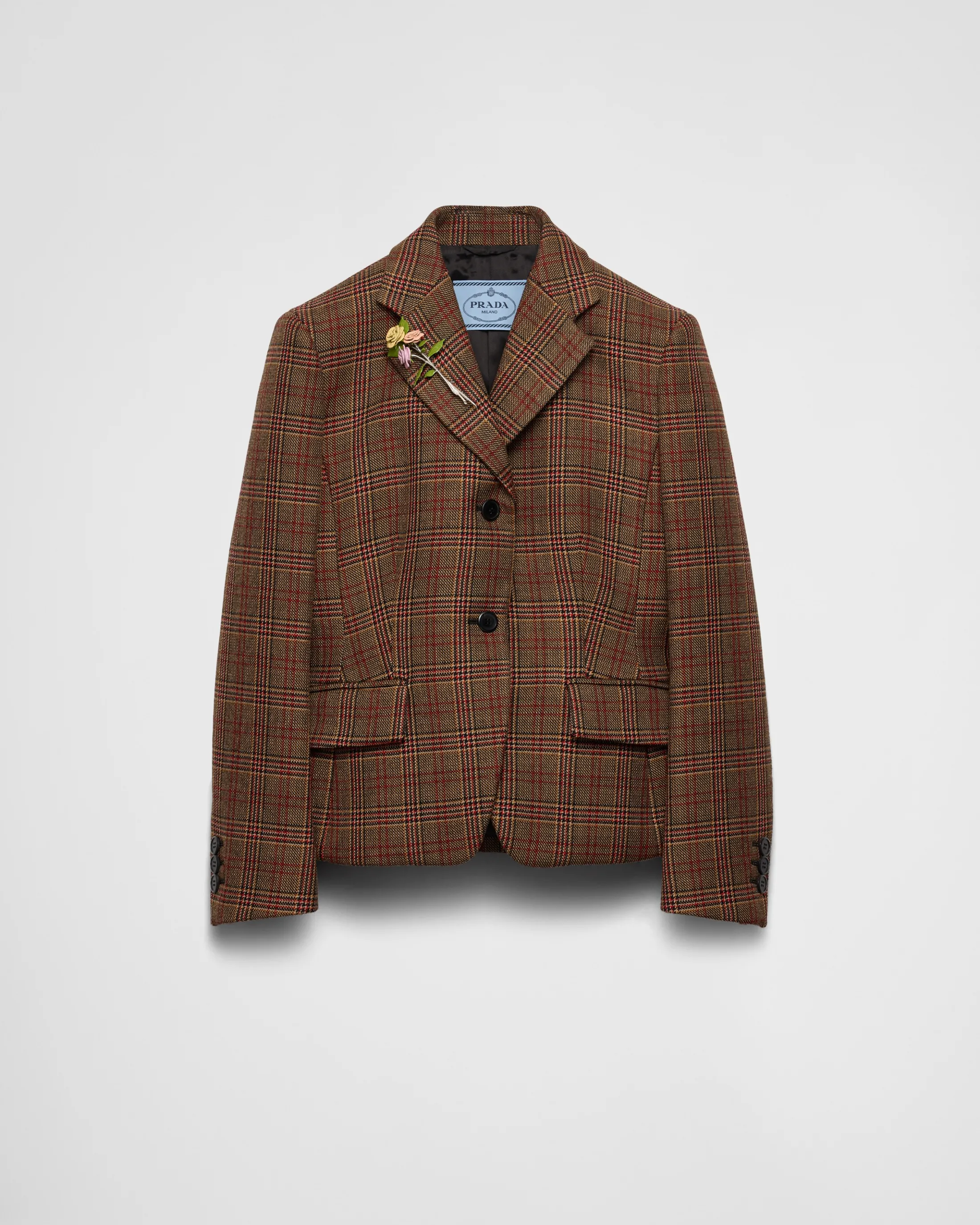 Prada Single-breasted Prince of Wales checked jacket Red Best Sale