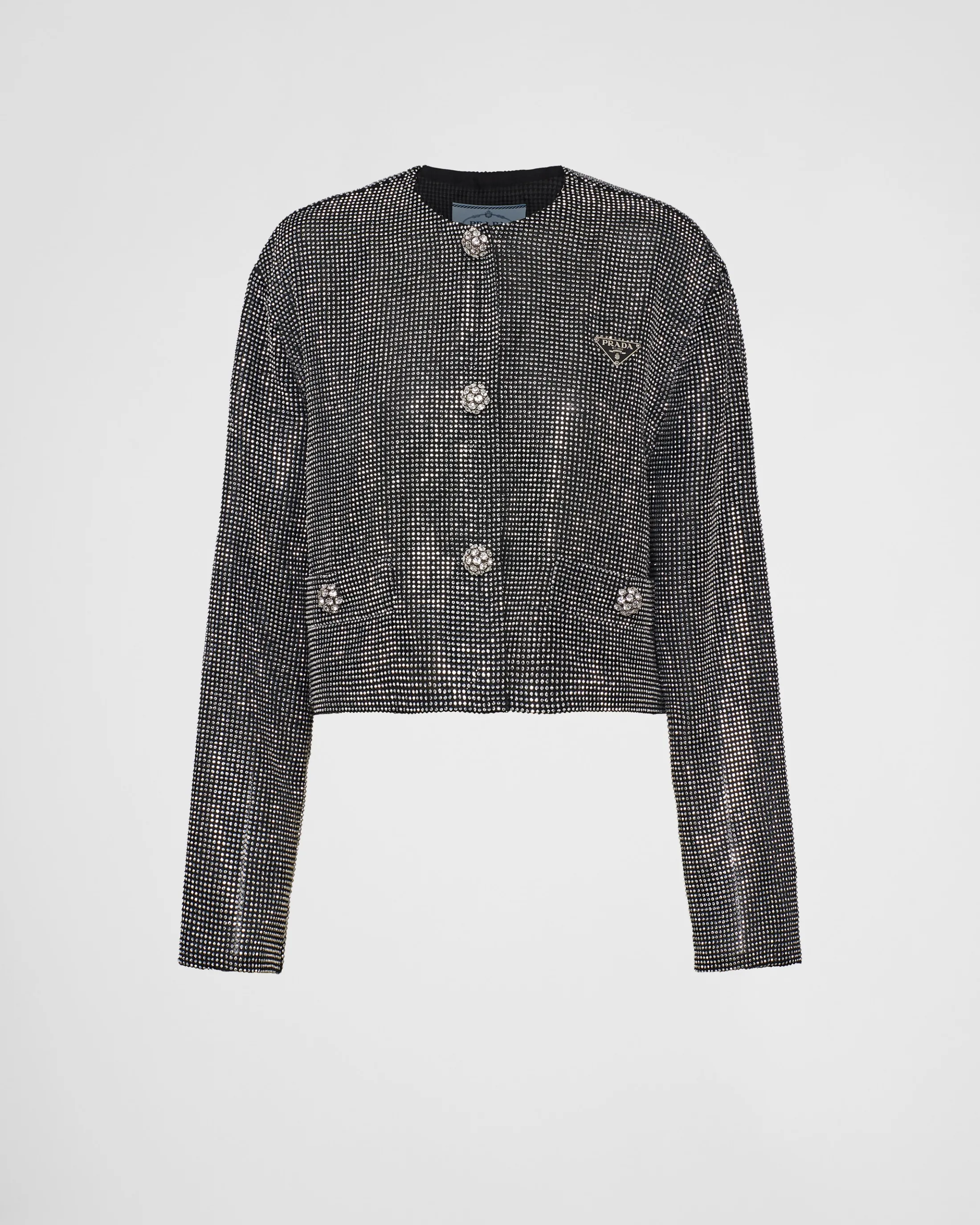 Prada Single-breasted rhinestone encrusted mesh jacket Hematite Best Sale