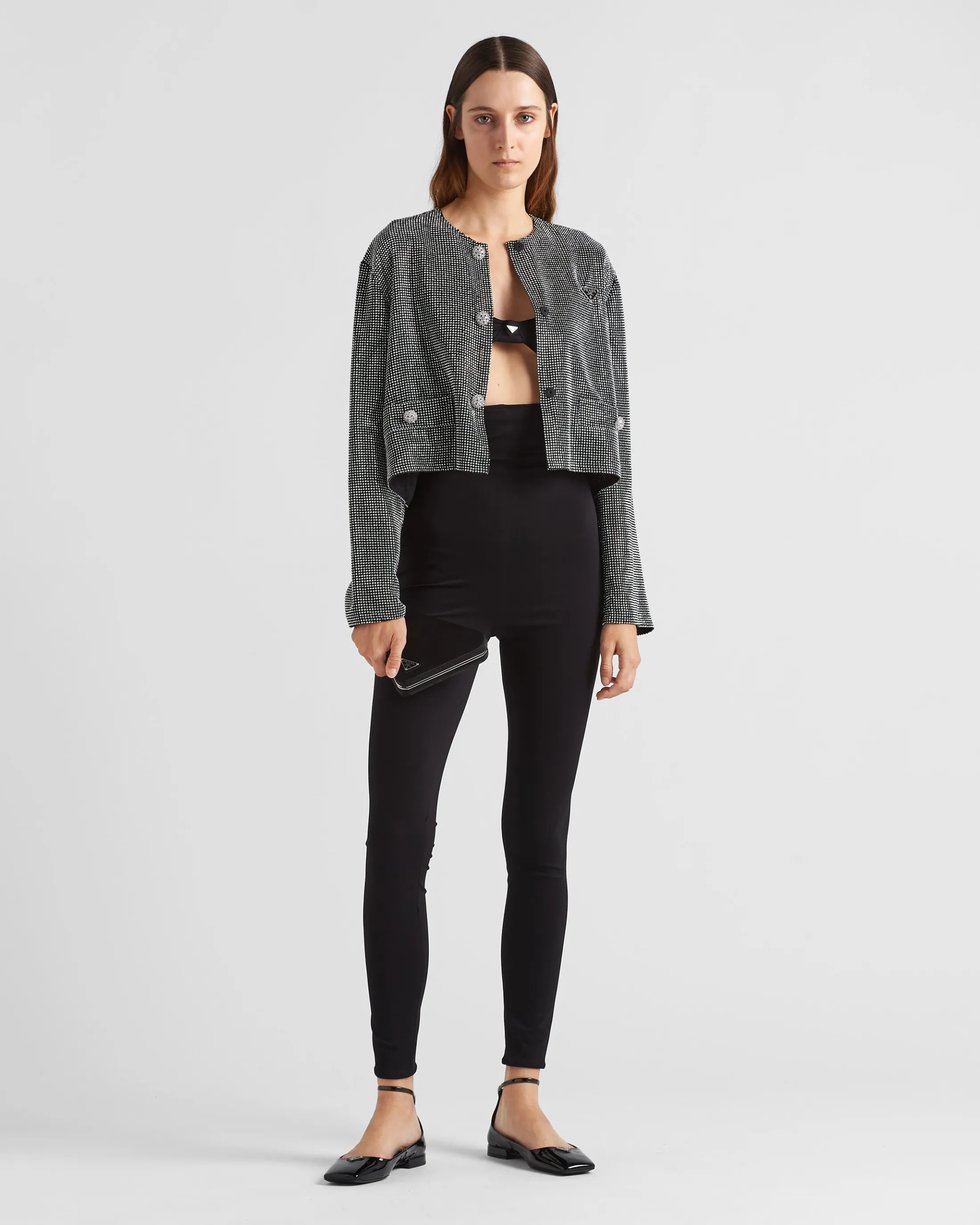 Prada Single-breasted rhinestone encrusted mesh jacket Hematite Best Sale