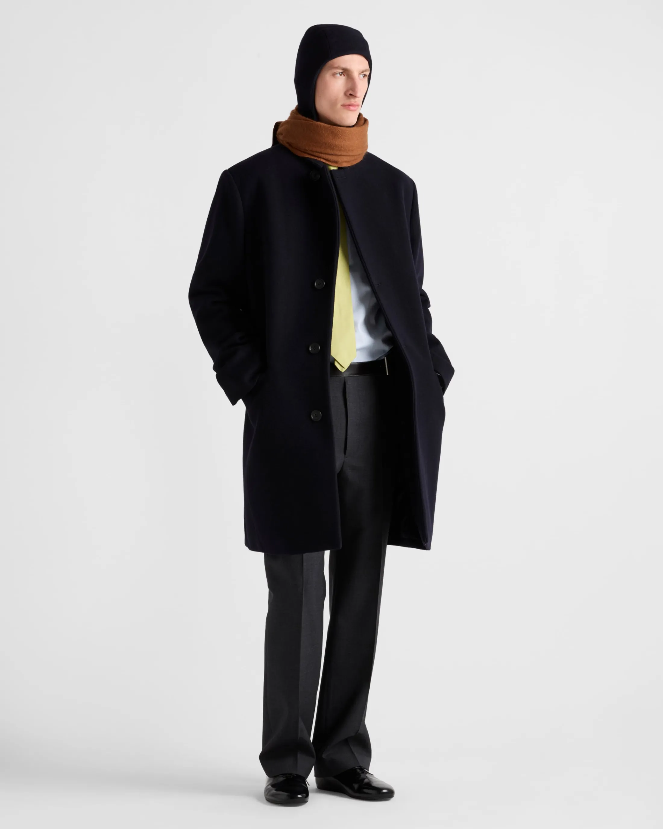 Prada Single-breasted wool blend coat Navy Flash Sale