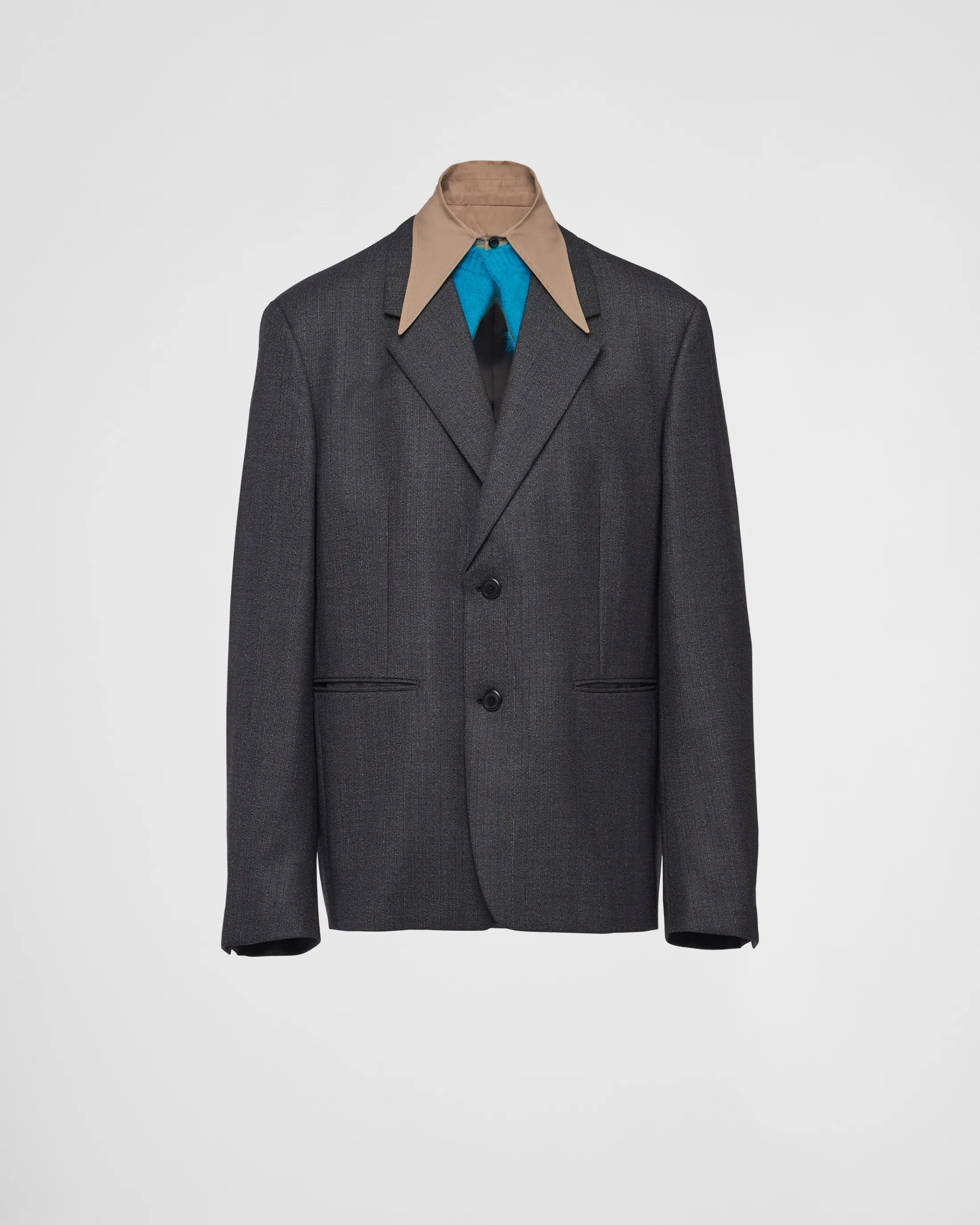 Prada Single-breasted wool jacket with collar Anthracitegray Shop