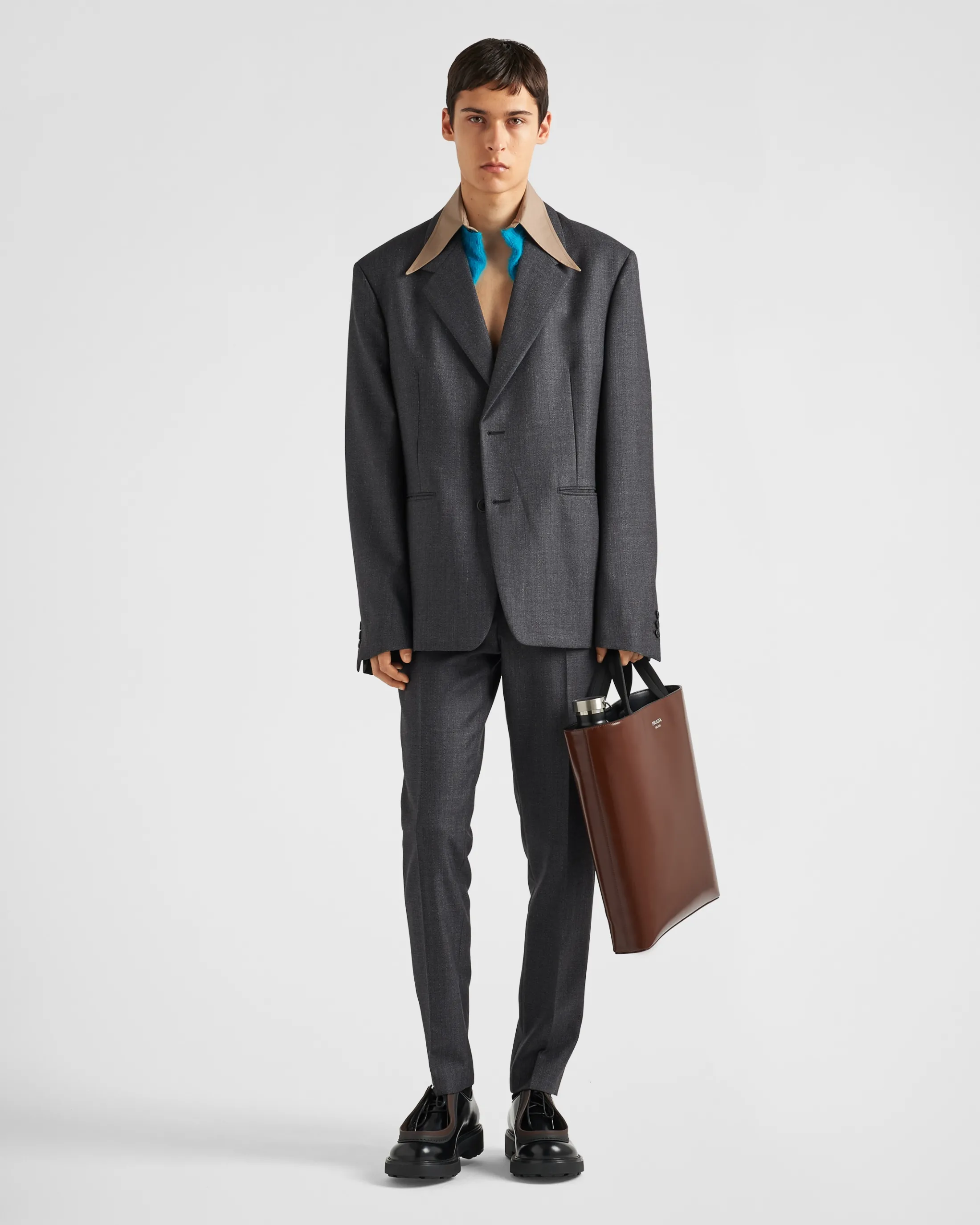 Prada Single-breasted wool jacket with collar Anthracitegray Shop