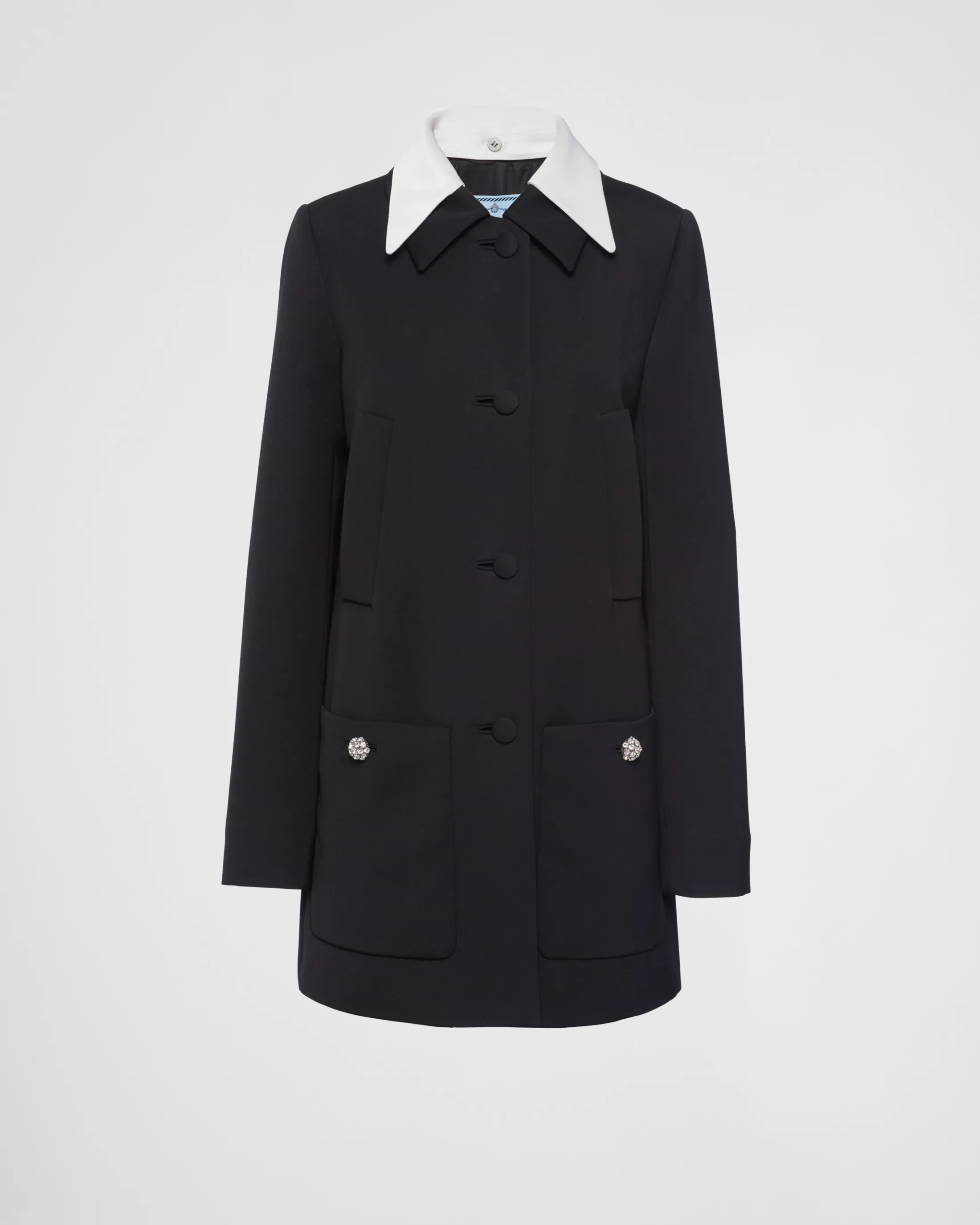 Prada Singled-breasted wool sateen coat with collar Black Fashion