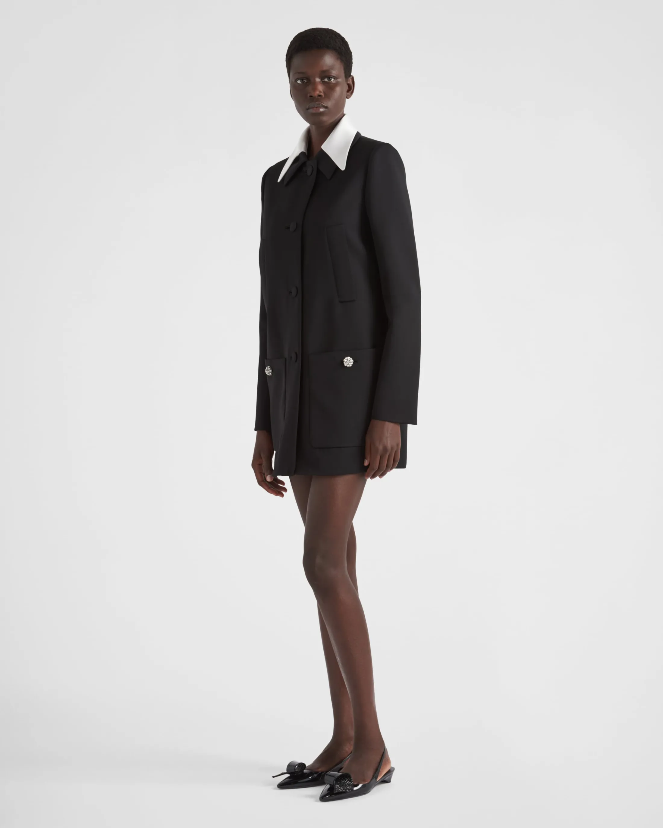 Prada Singled-breasted wool sateen coat with collar Black Fashion