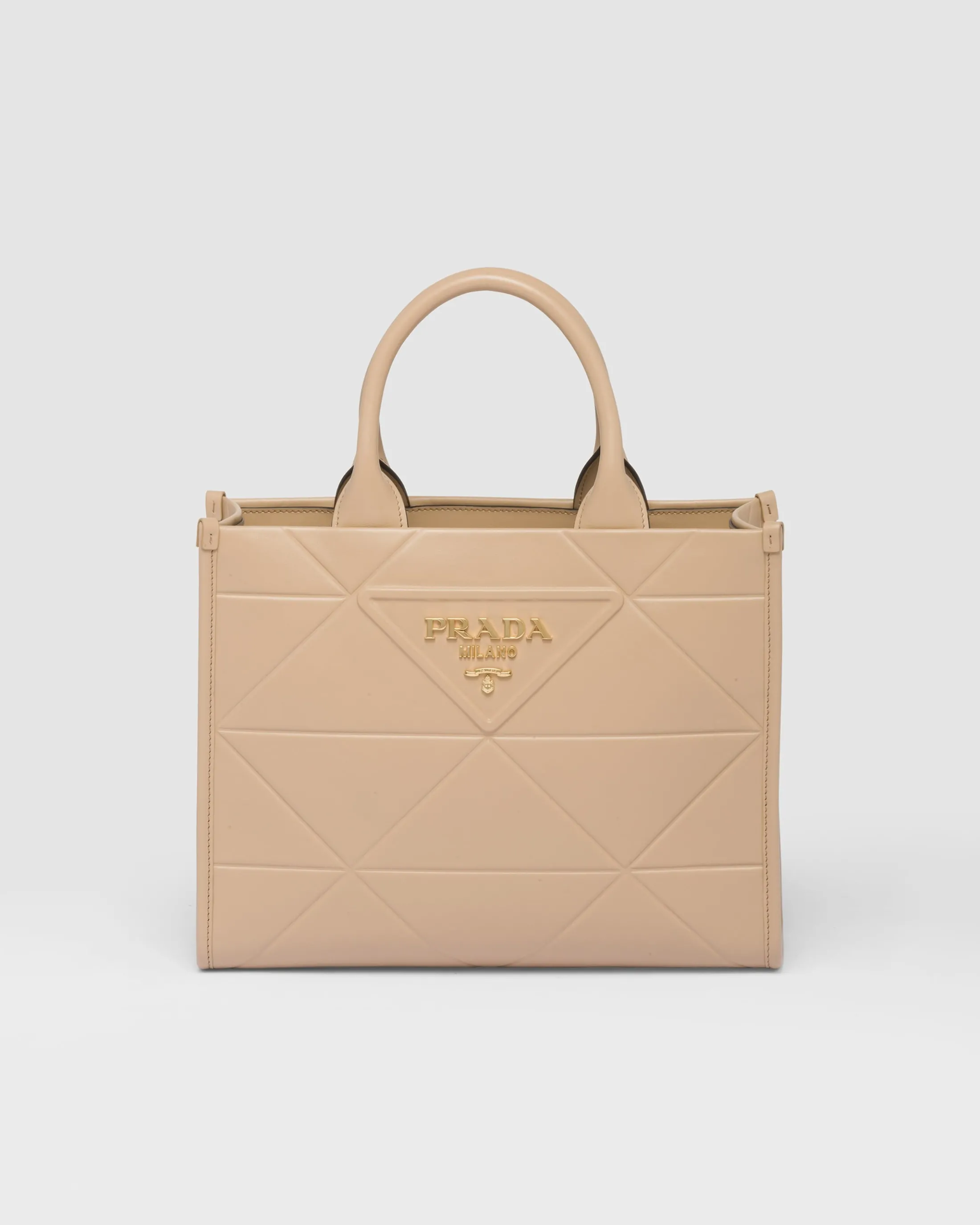 Prada Small leather Symbole bag with topstitching Sandbeige Shop