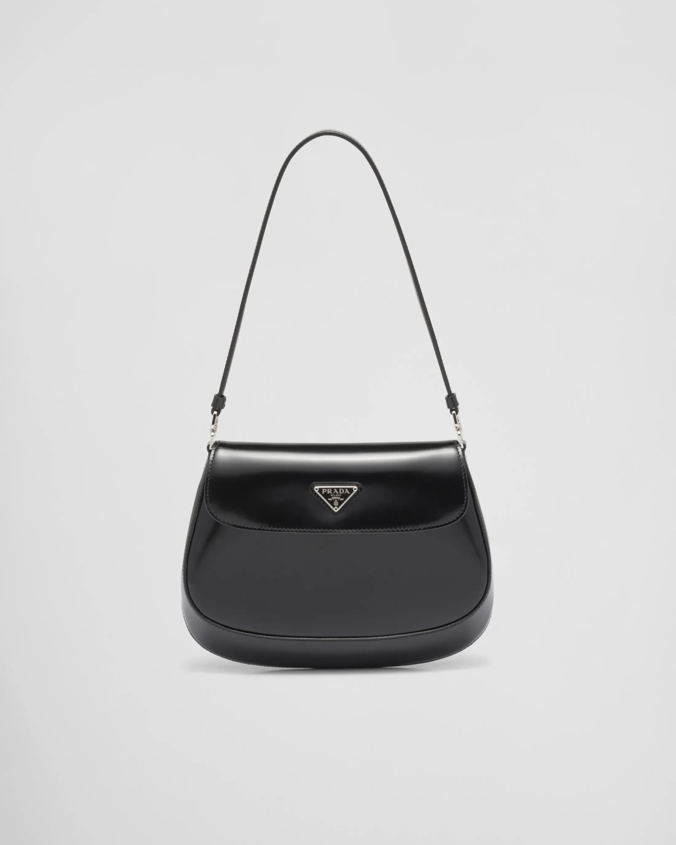 Prada Small Cleo brushed leather shoulder bag with flap Black Sale