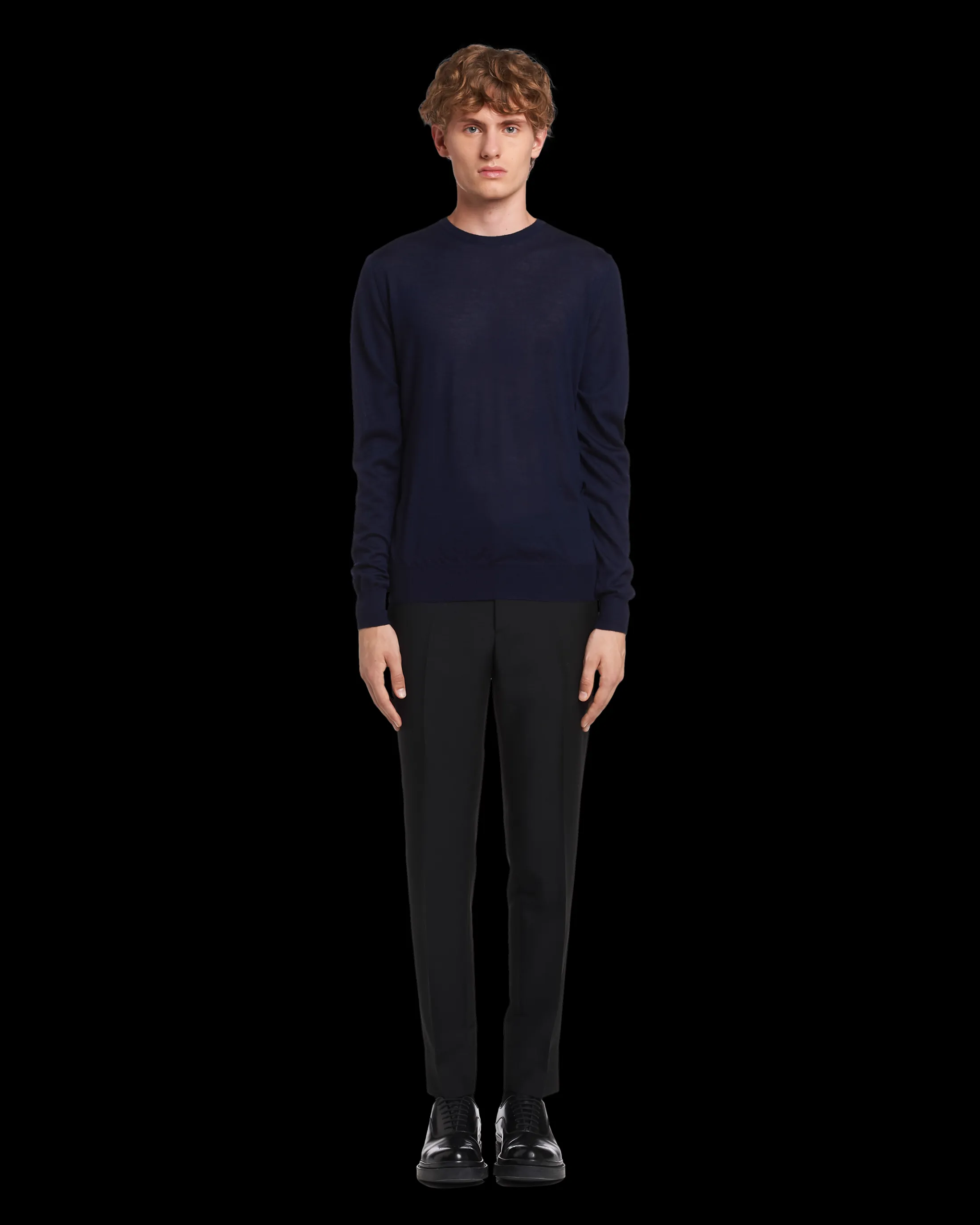 Prada Soft Cashmere Crew-Neck Sweater Navy Shop