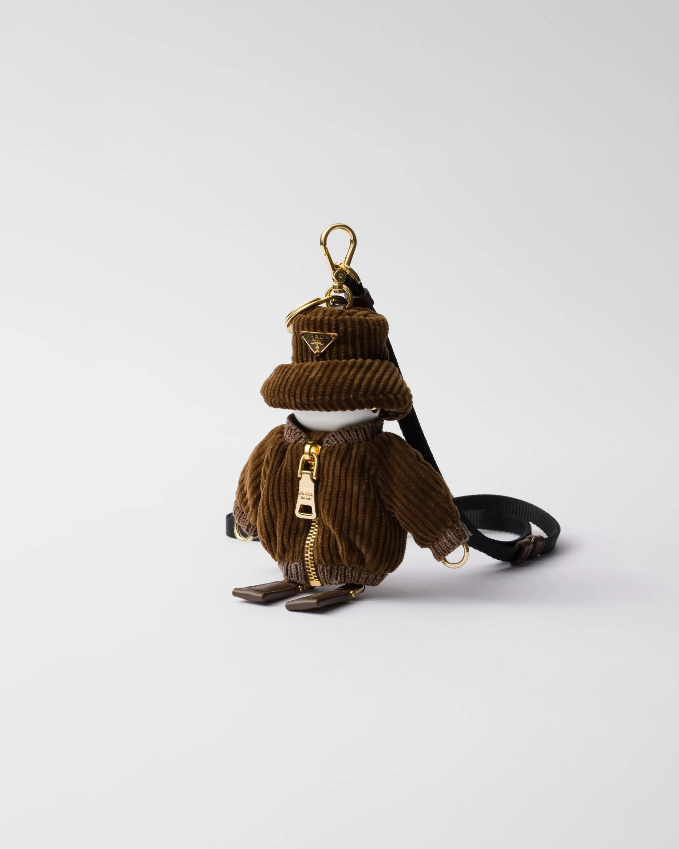 Prada Soft Robot corduroy bag charm Tobacco Sale