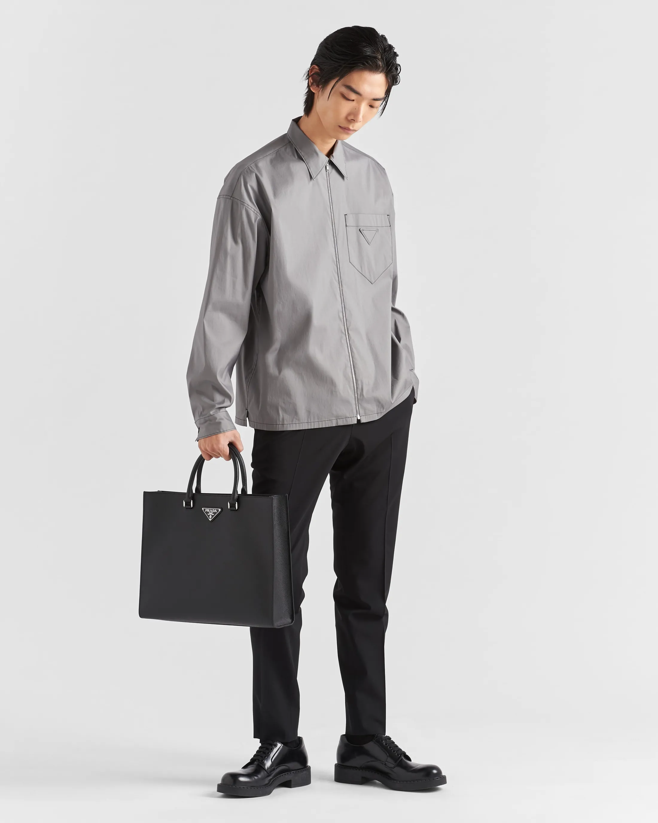 Prada Stretch cotton shirt Steel/black Hot