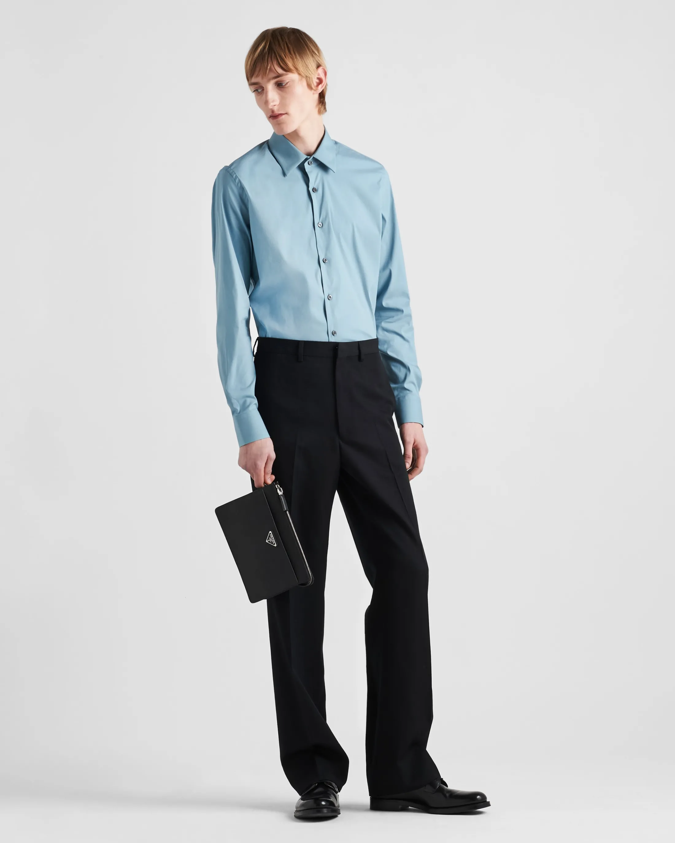 Prada Stretch cotton shirt Astralblue Cheap