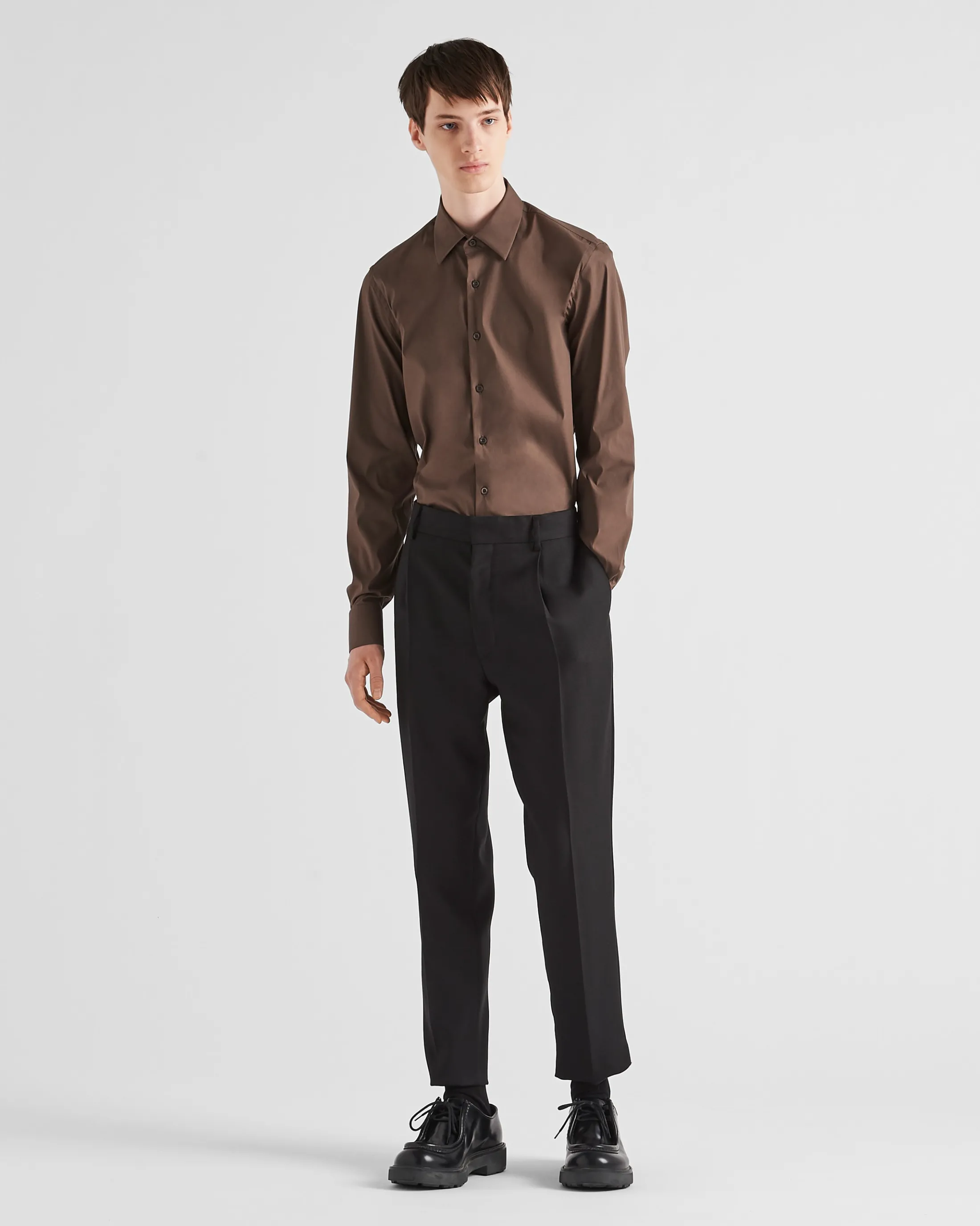 Prada Stretch cotton shirt Barkbrown Outlet