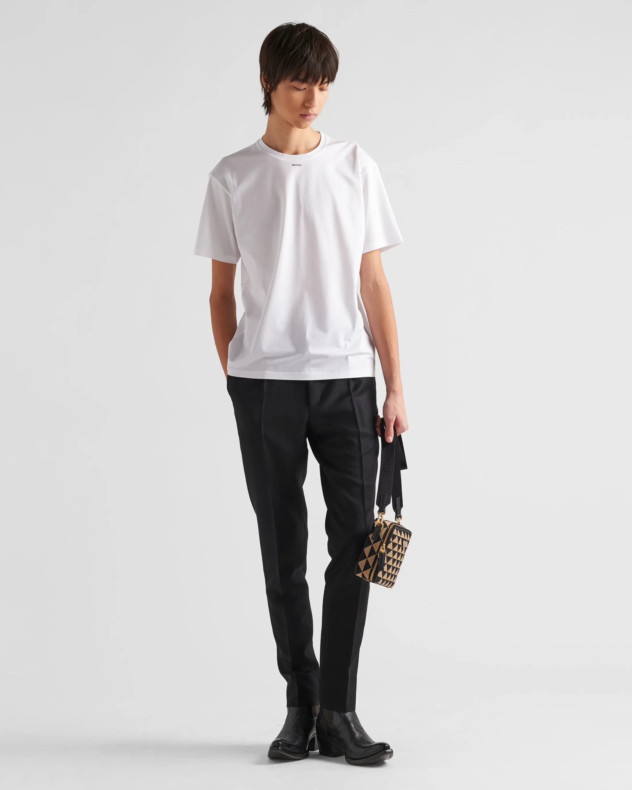 Prada Stretch cotton T-shirt with logo White Outlet