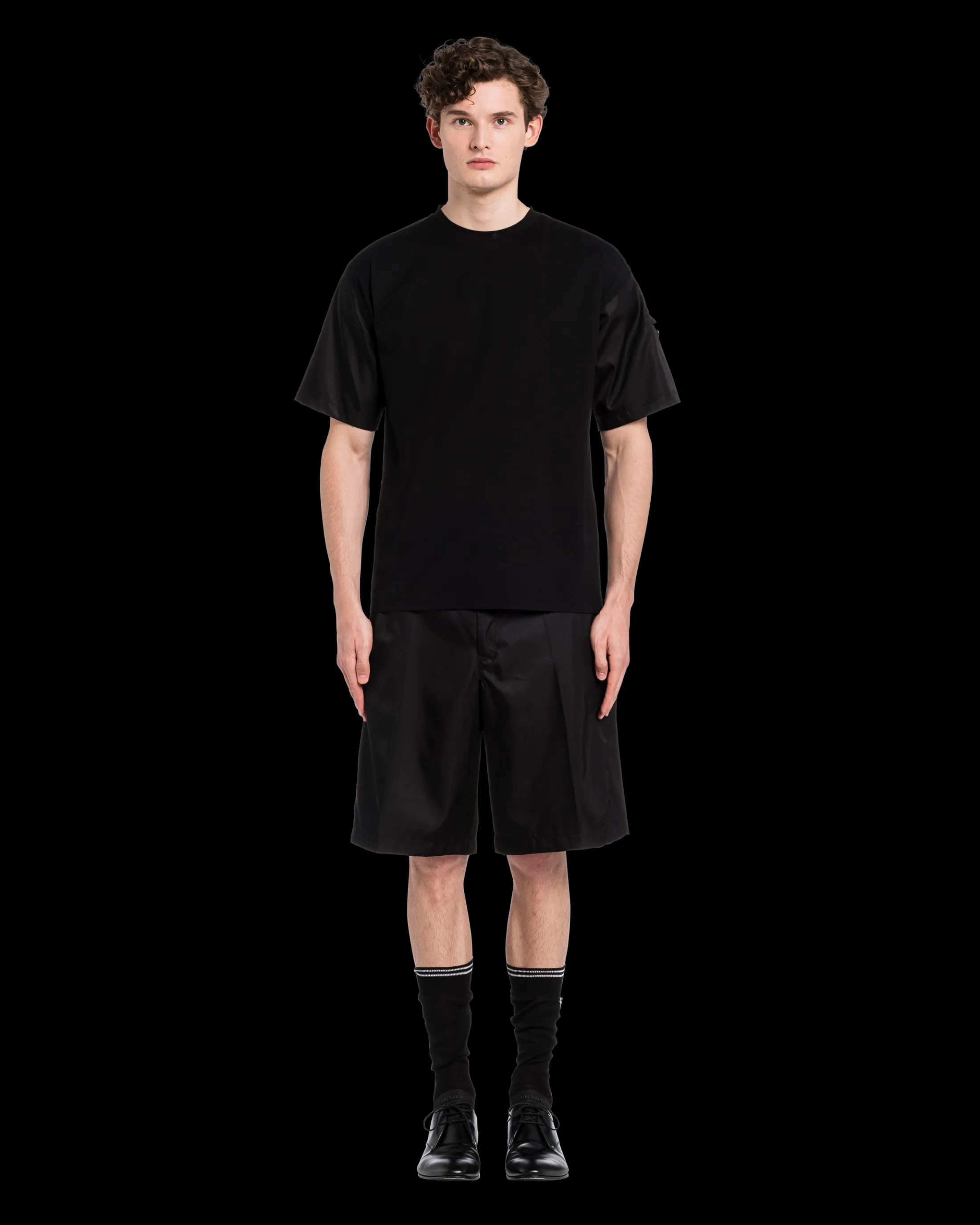 Prada Stretch cotton T-shirt with Re-Nylon details Black/black Sale