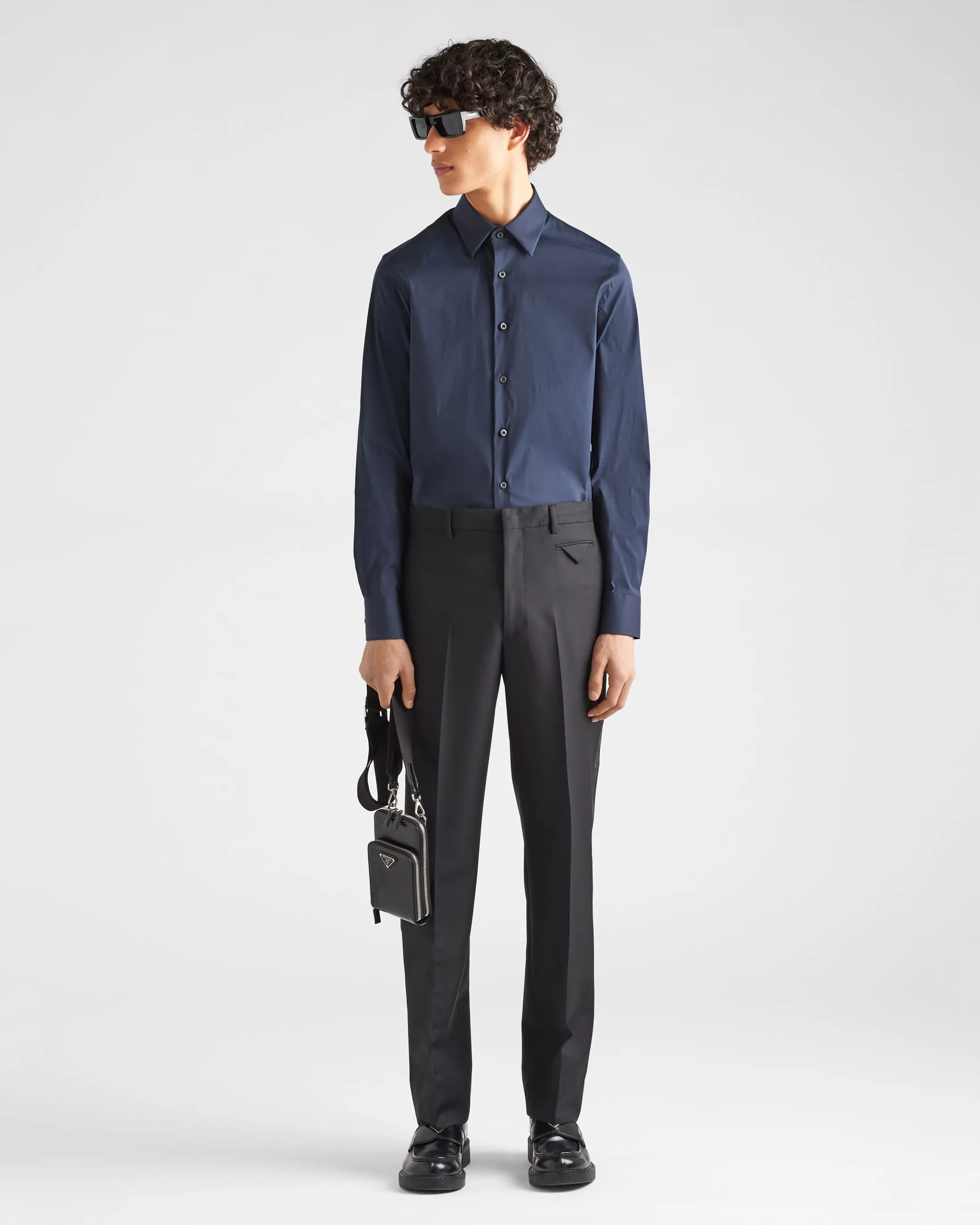 Prada Stretch Poplin Shirt Navy Discount