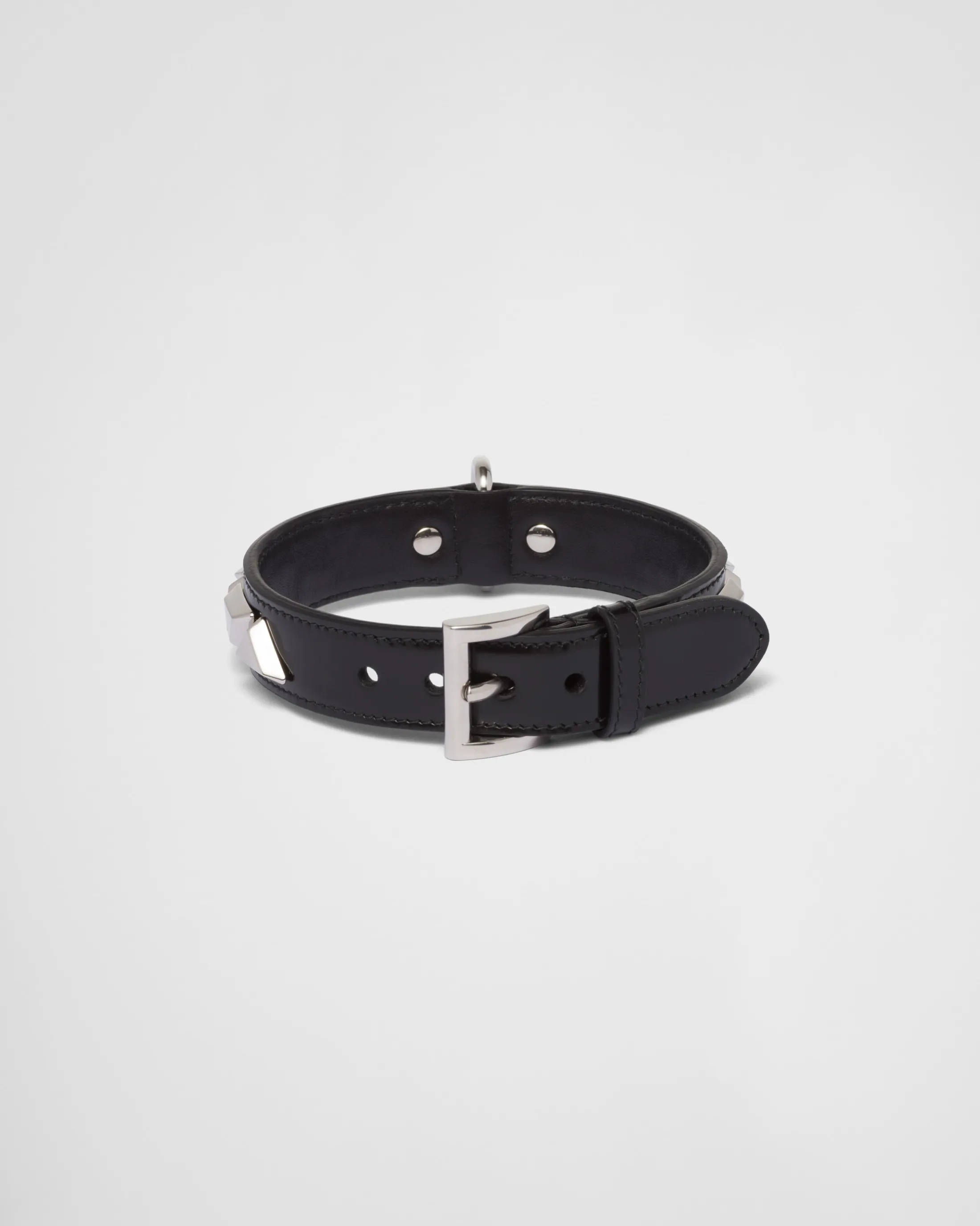 Prada Studded brushed leather pet collar Black New