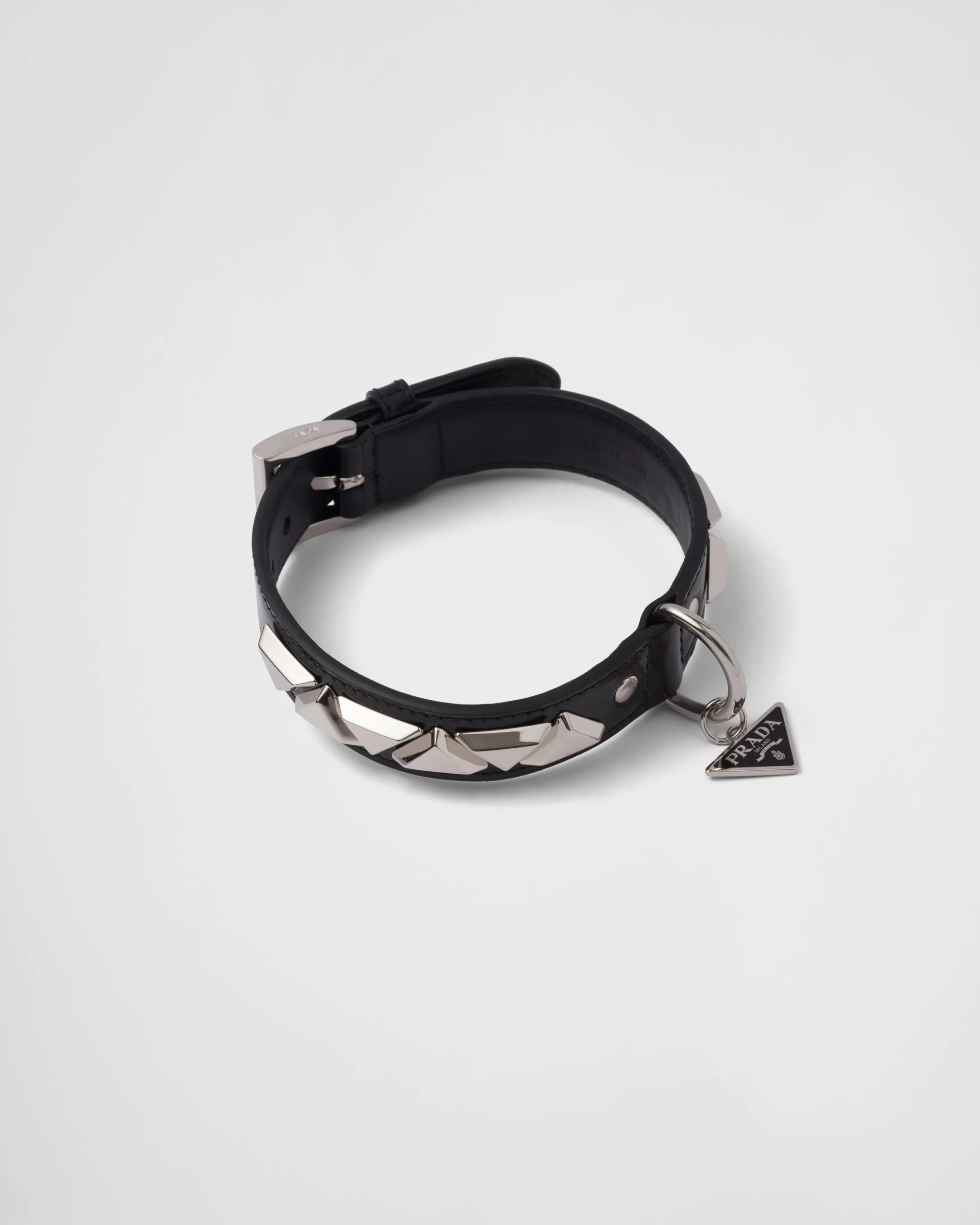 Prada Studded brushed leather pet collar Black New