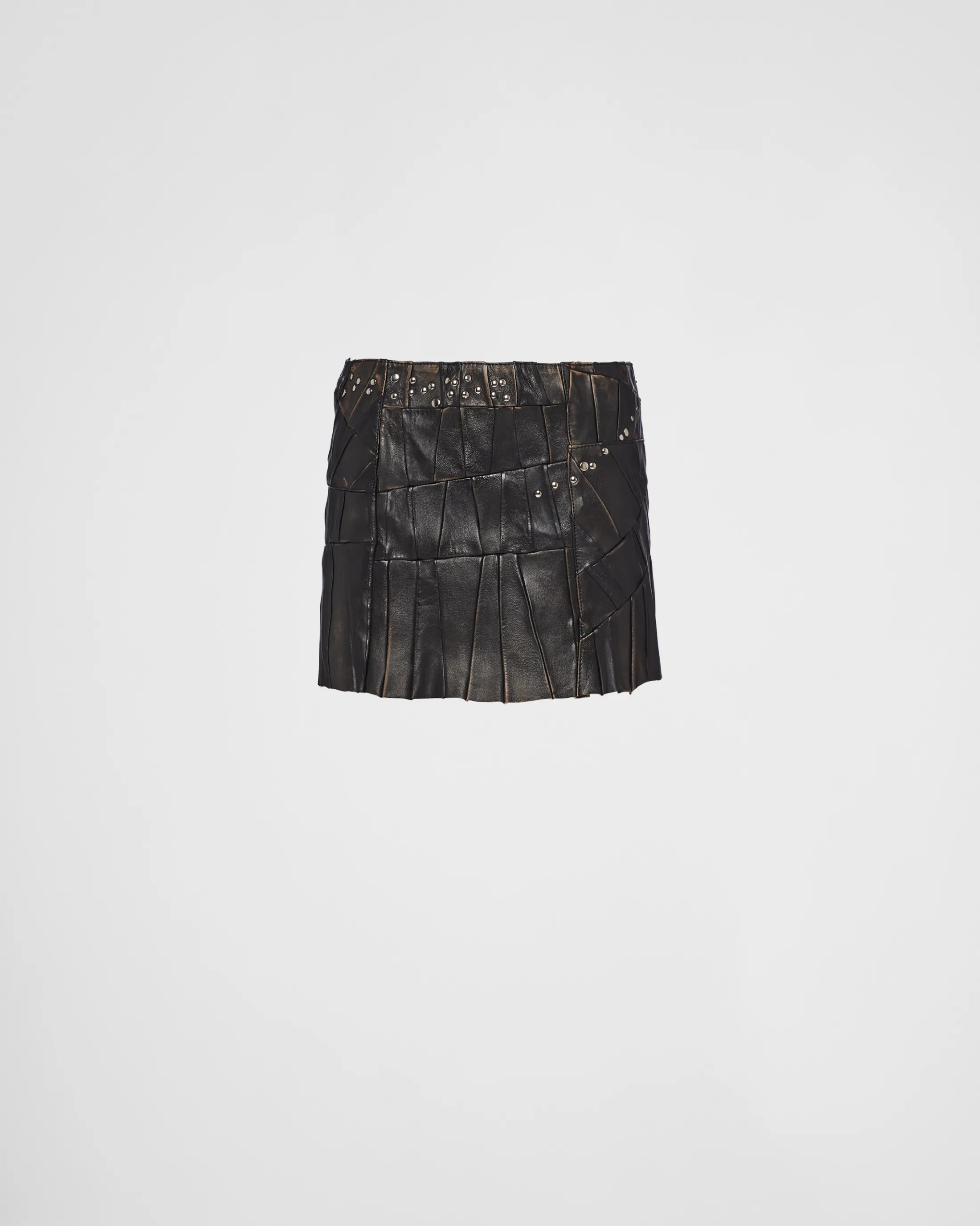 Prada Studded nappa leather patchwork skirt Black Sale