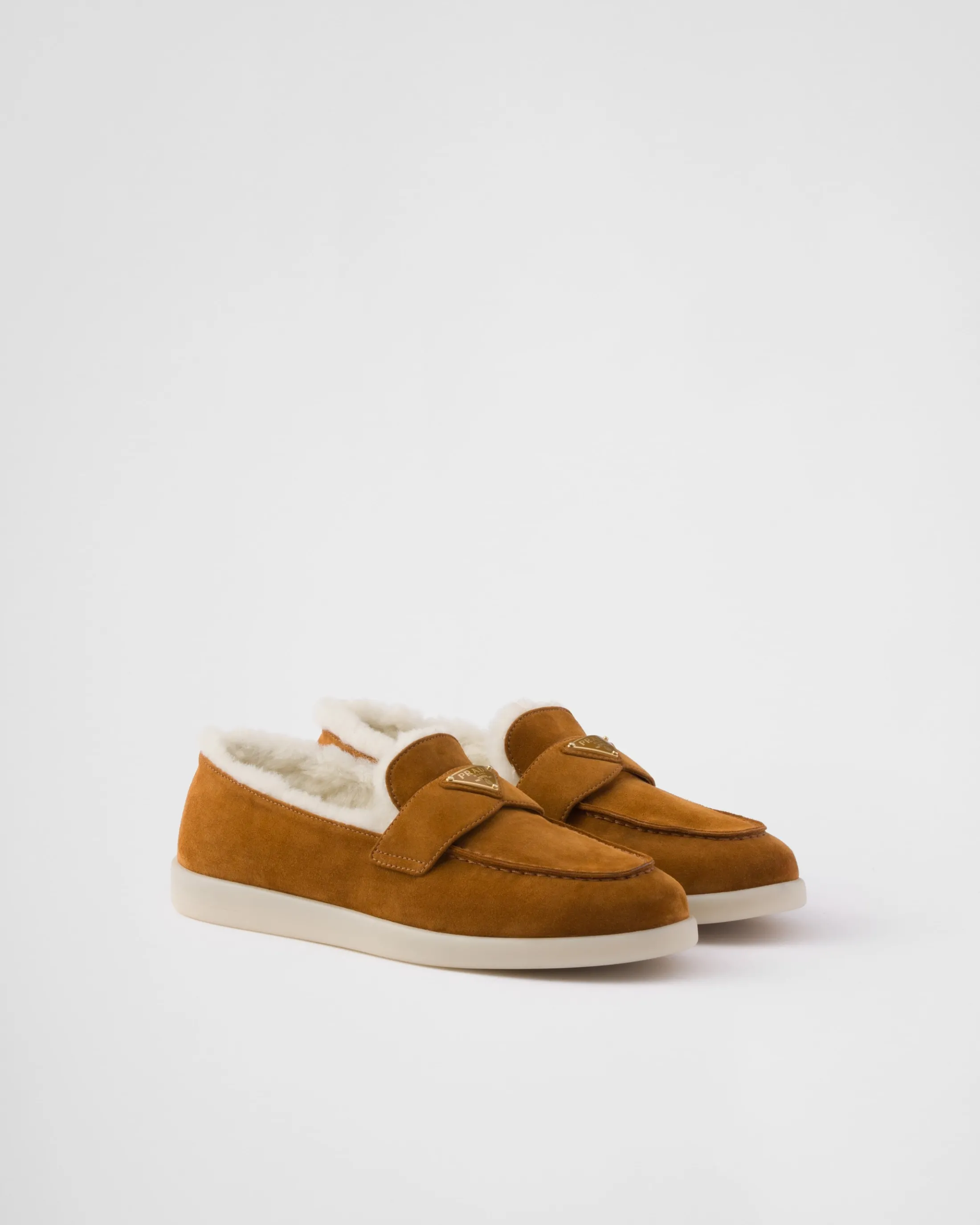 Prada Suede and shearling loafers Cognac Best Sale