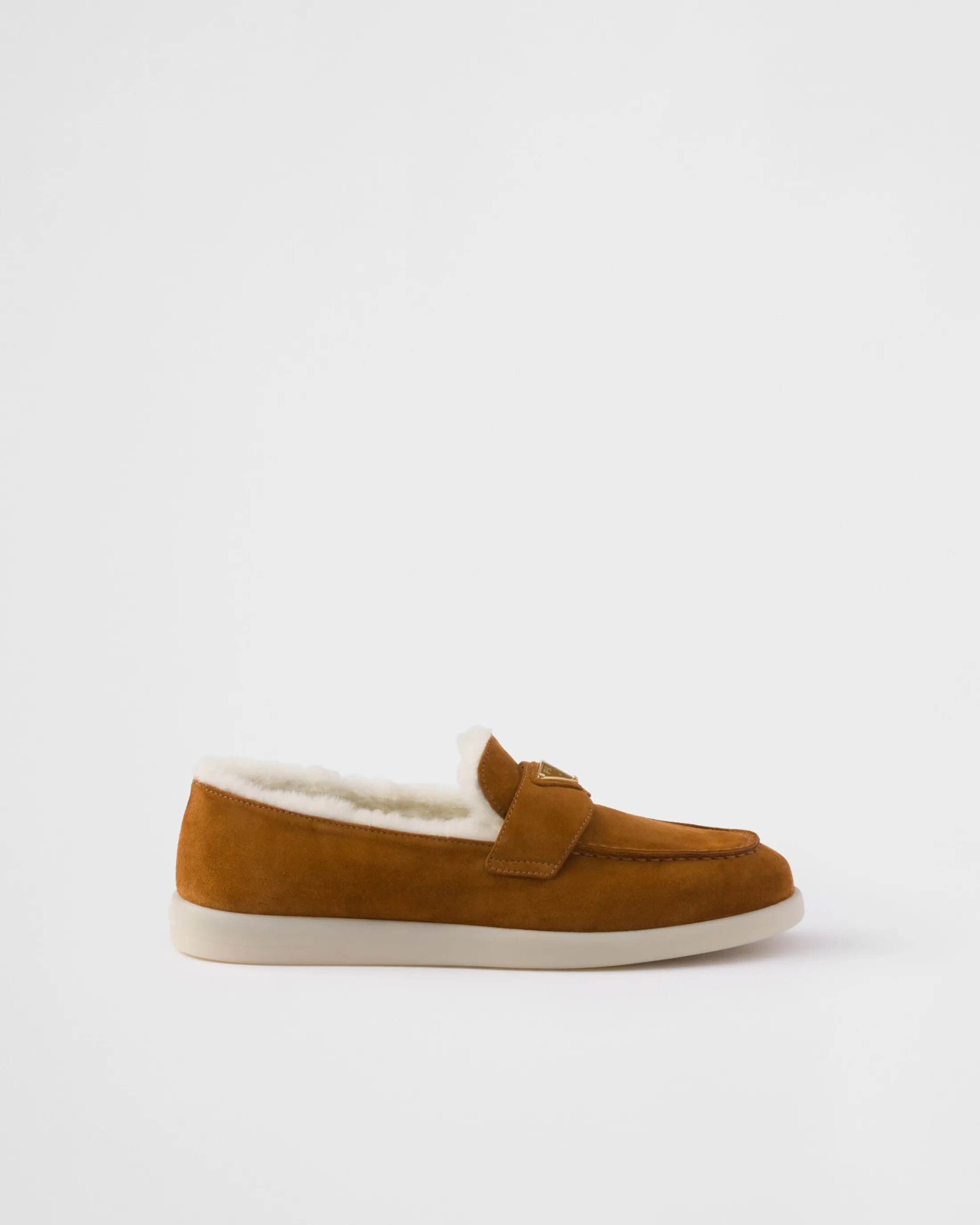 Prada Suede and shearling loafers Cognac Best Sale