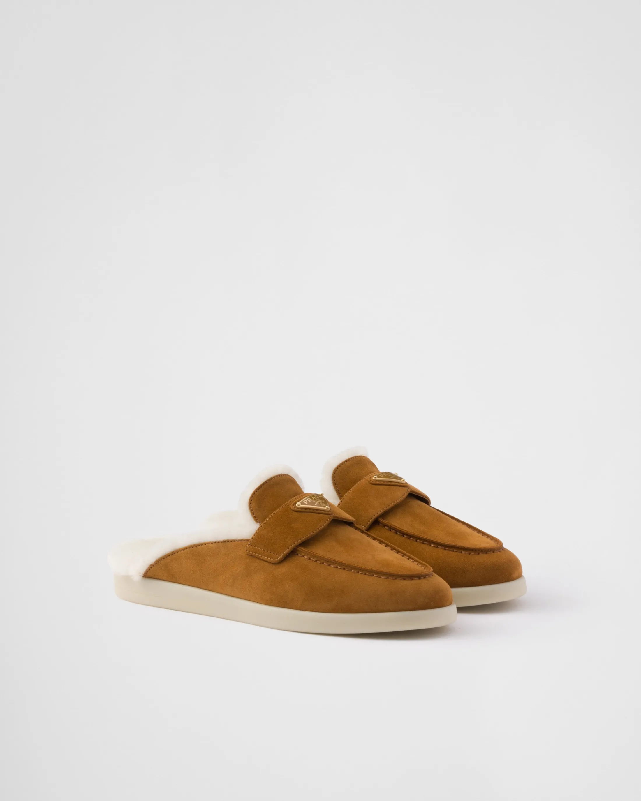 Prada Suede and shearling mules Cognac Clearance