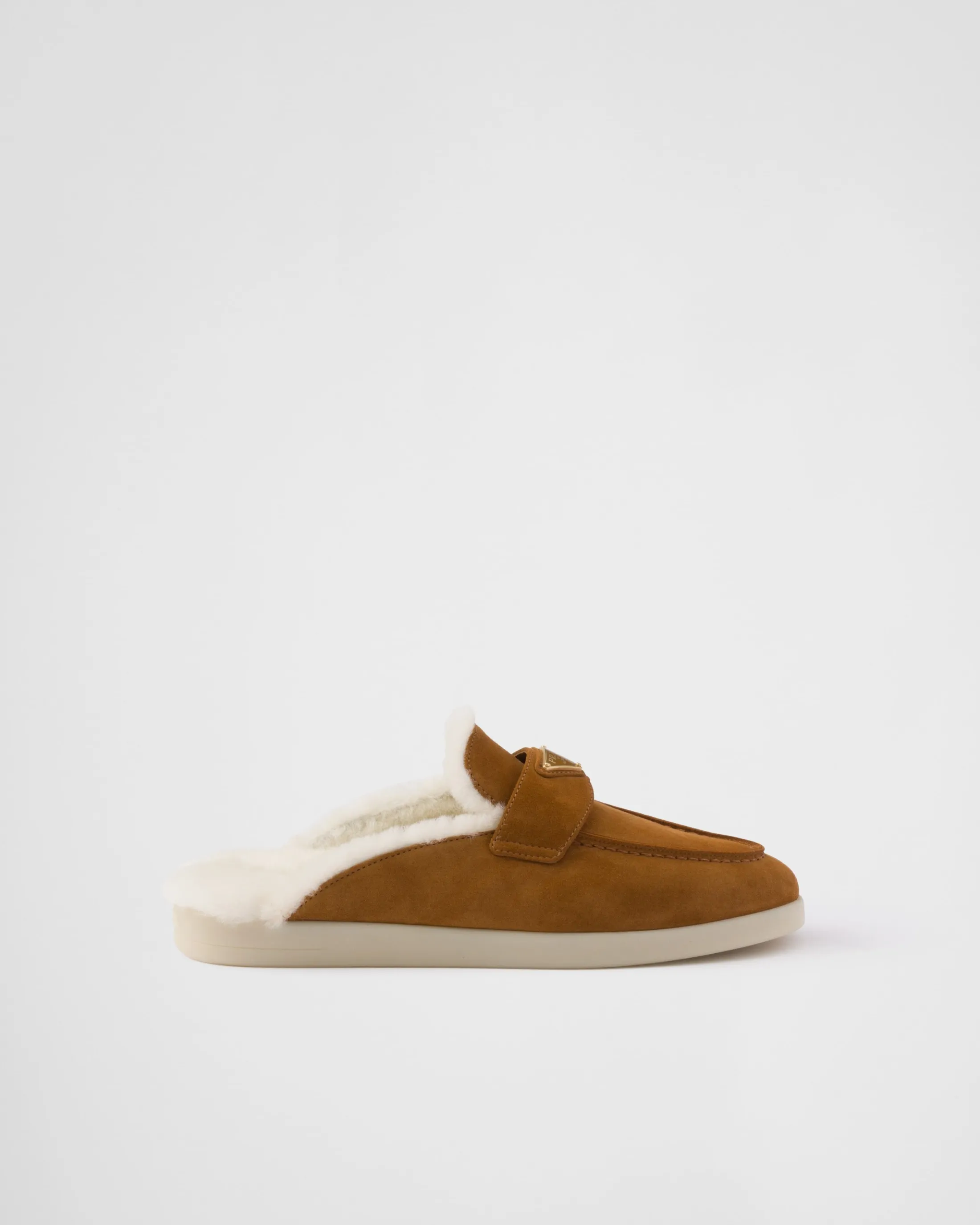 Prada Suede and shearling mules Cognac Clearance