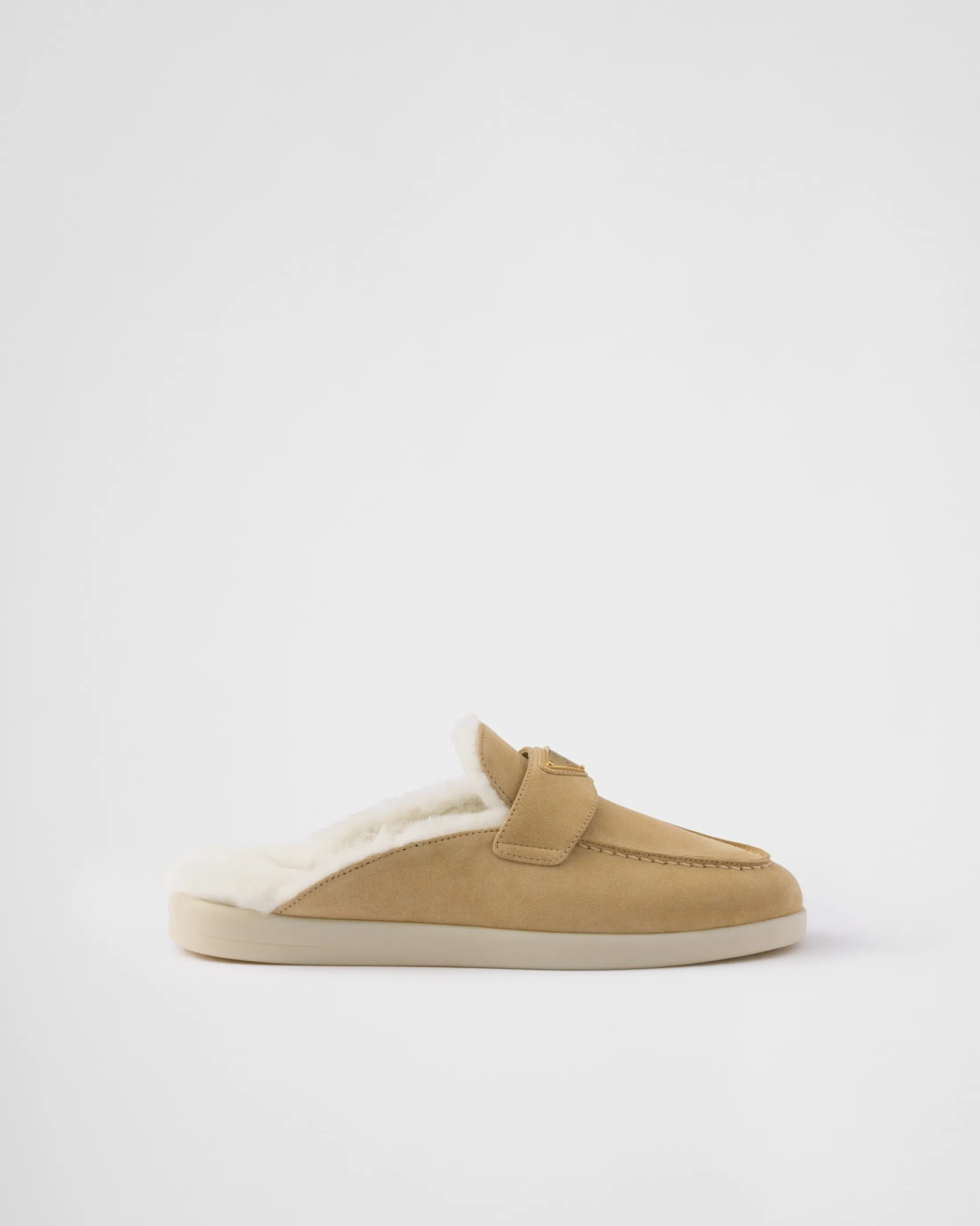 Prada Suede and shearling mules Ecru Flash Sale