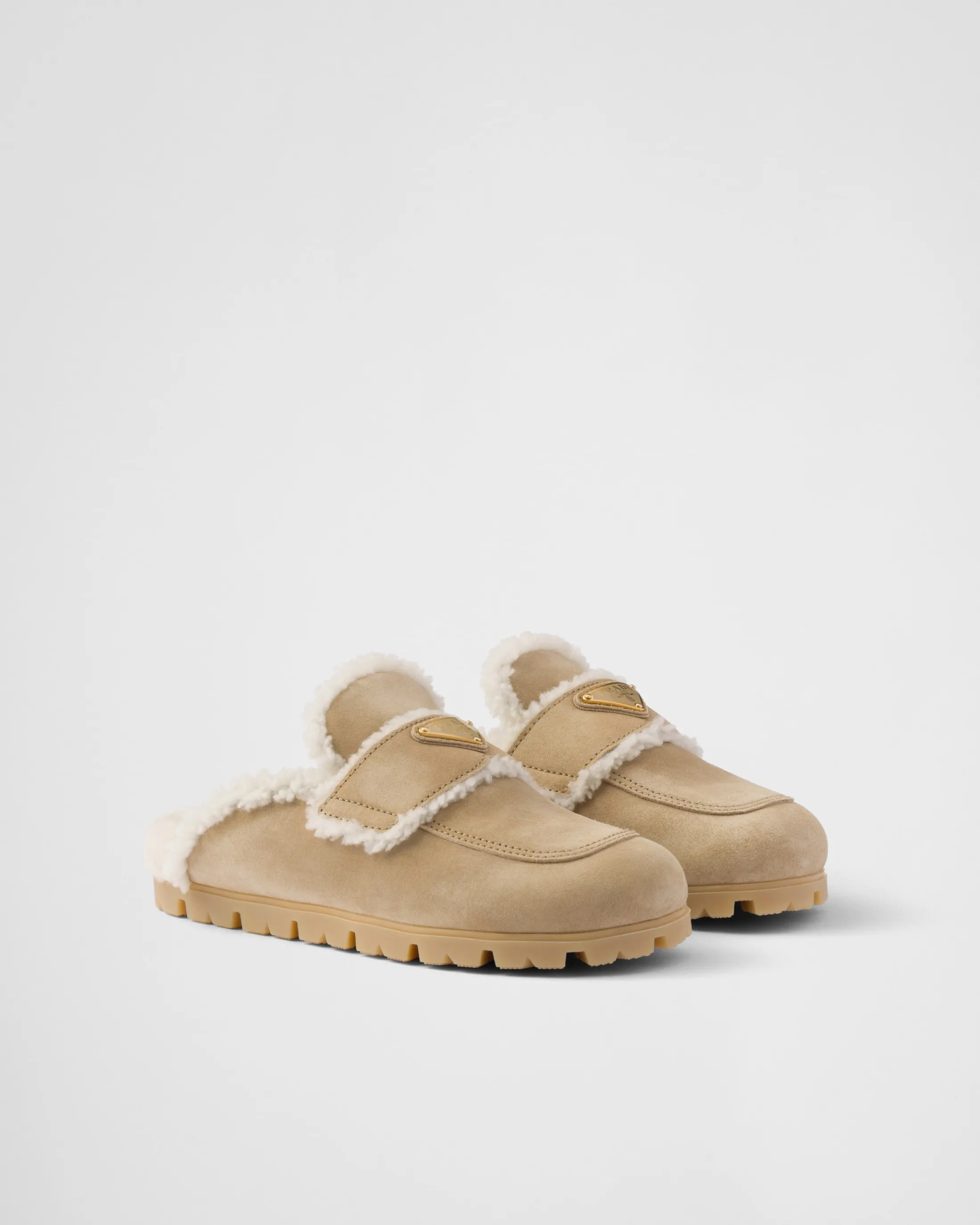 Prada Suede and shearling slippers Ecru Sale