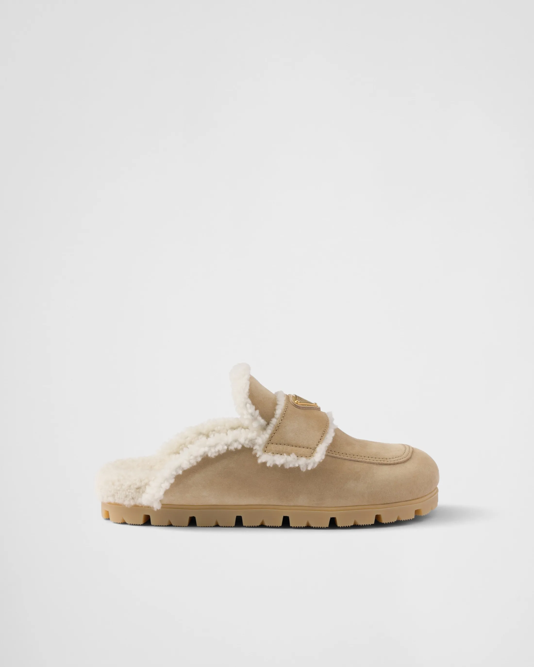 Prada Suede and shearling slippers Ecru Sale