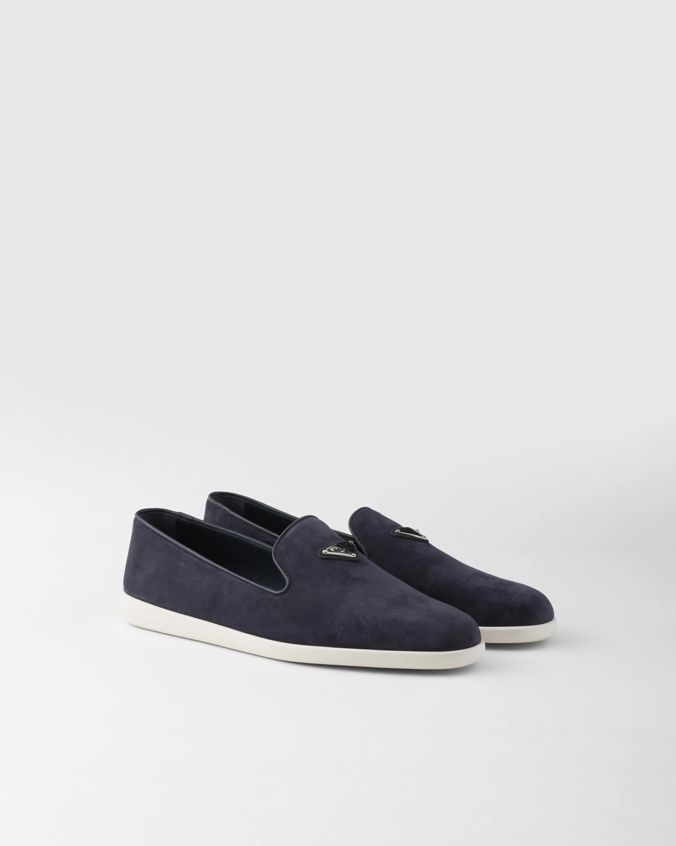 Prada Suede calf leather slip-ons Navy Cheap