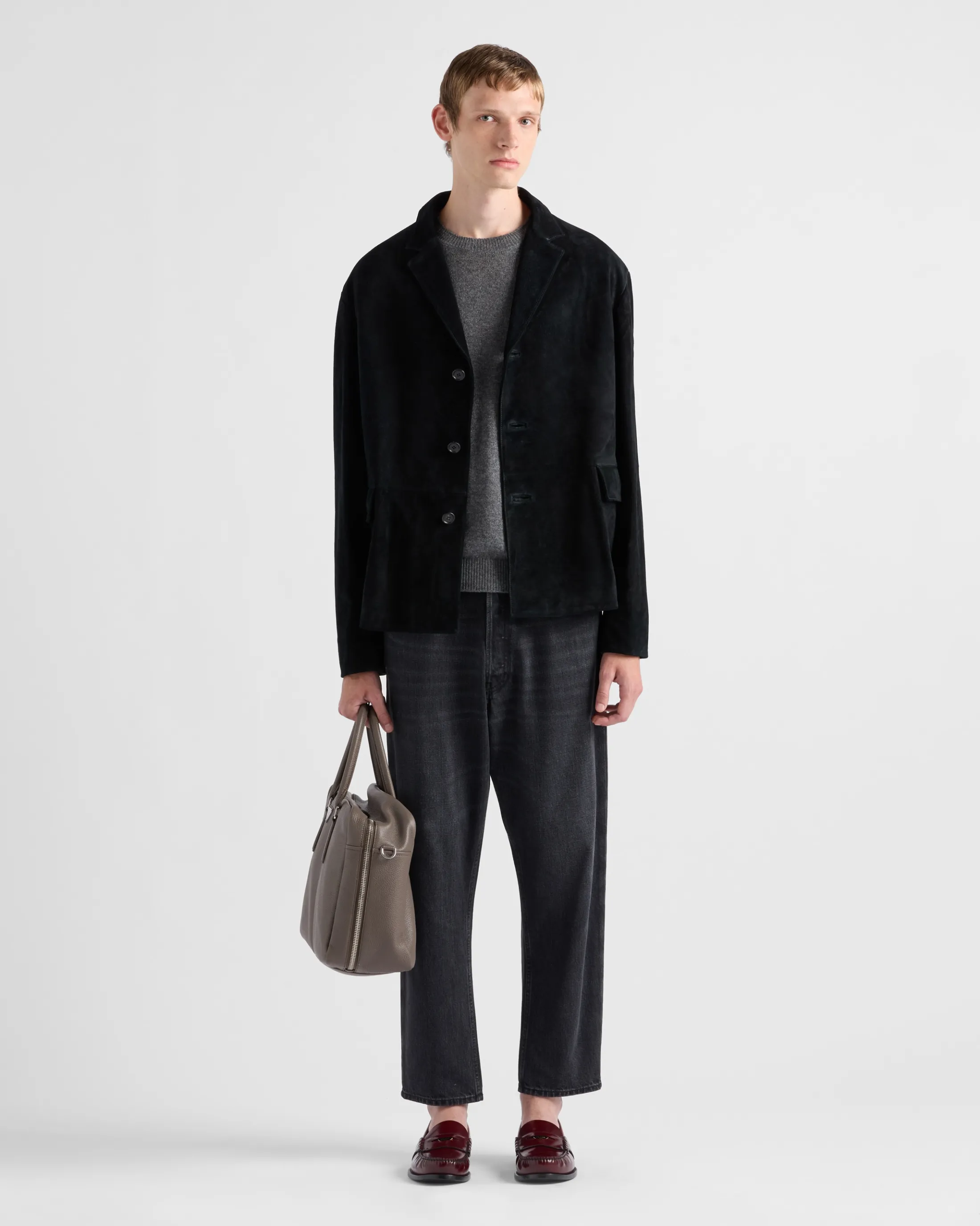 Prada Suede calfskin jacket Black Flash Sale