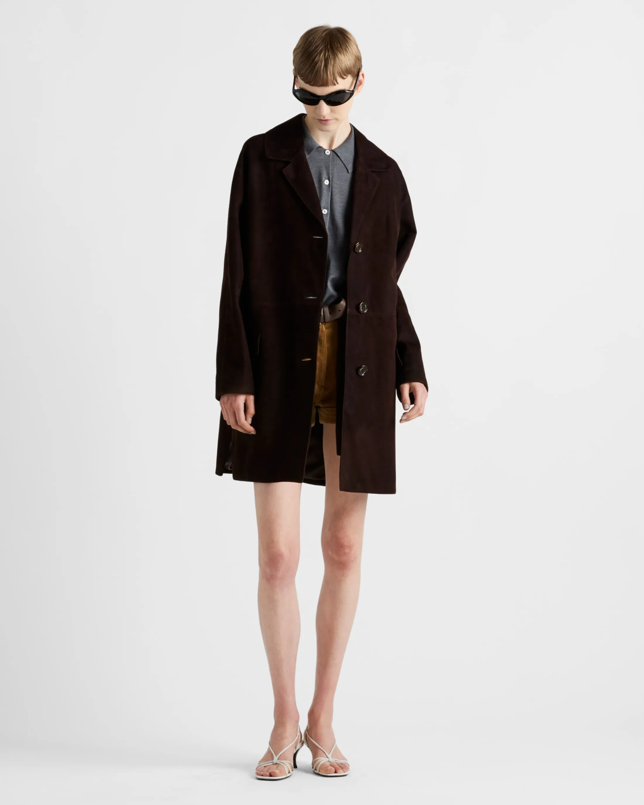 Prada Suede coat Coffee Flash Sale