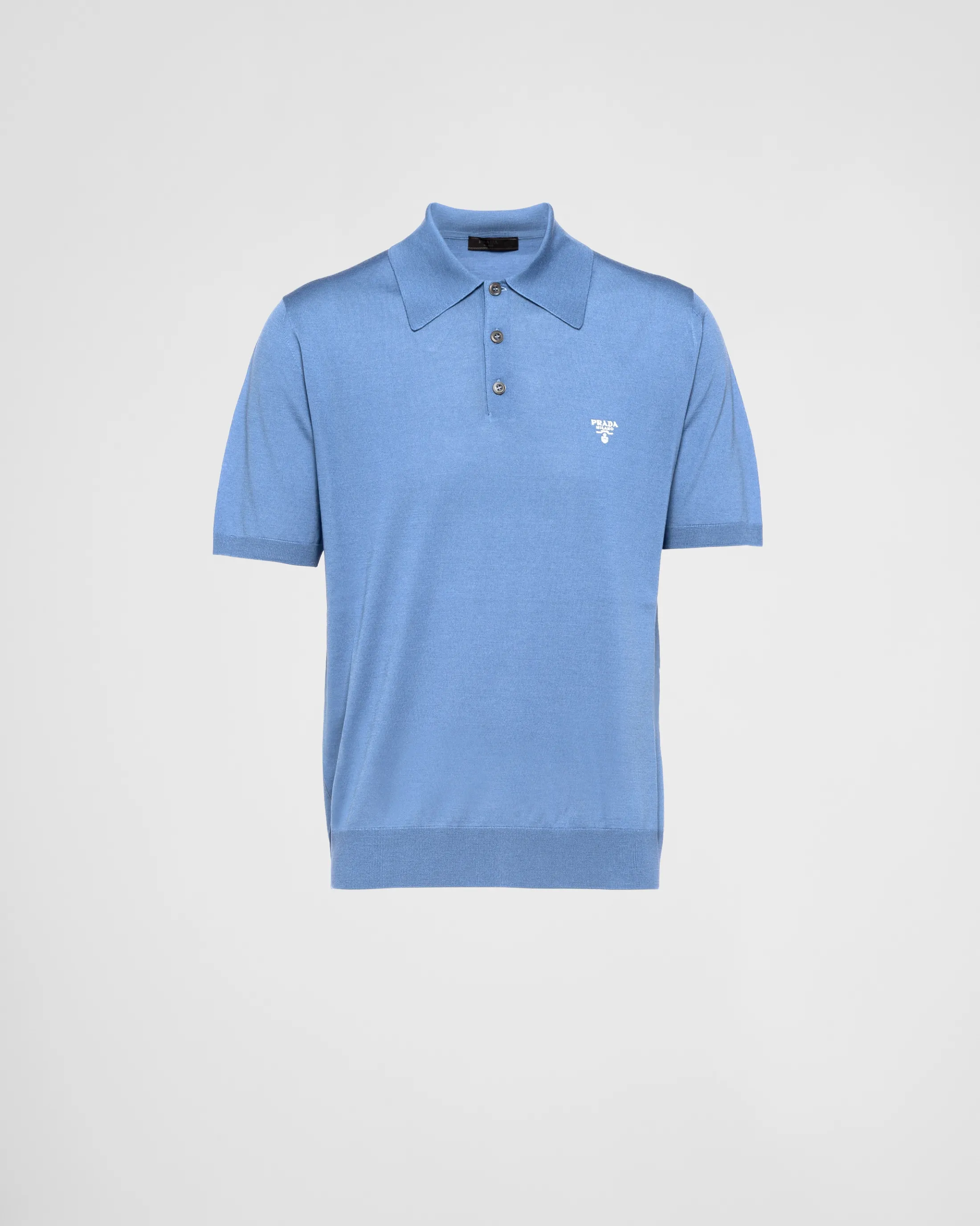 Prada Superfine wool polo shirt Aviatorblue Outlet