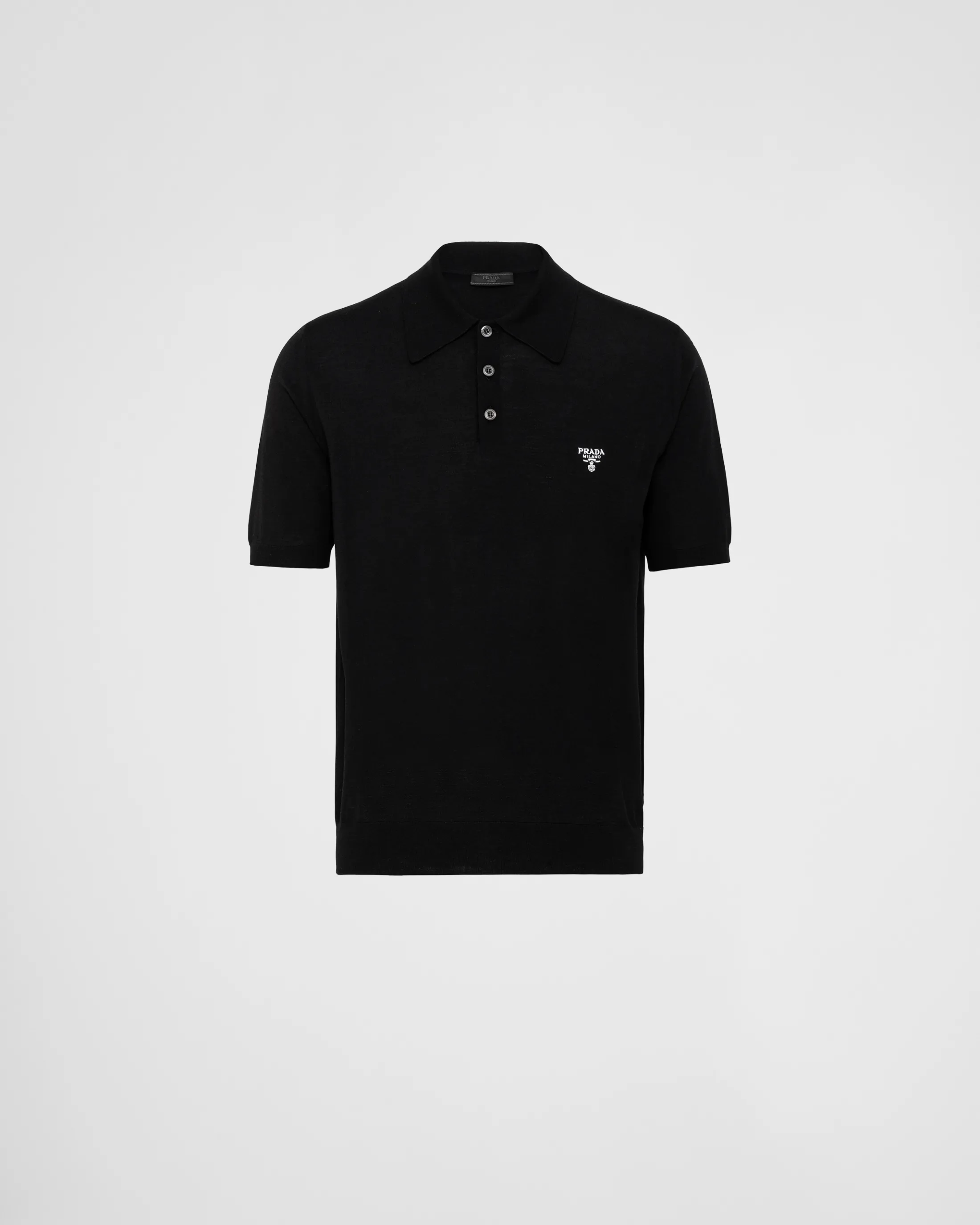 Prada Superfine wool polo shirt Black Clearance