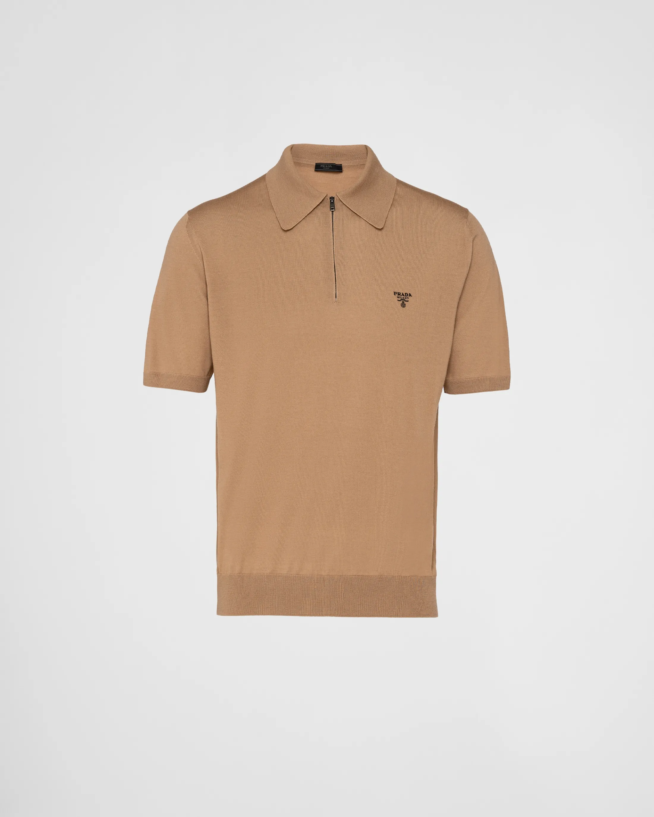 Prada Superfine wool polo shirt Camelbrown Cheap