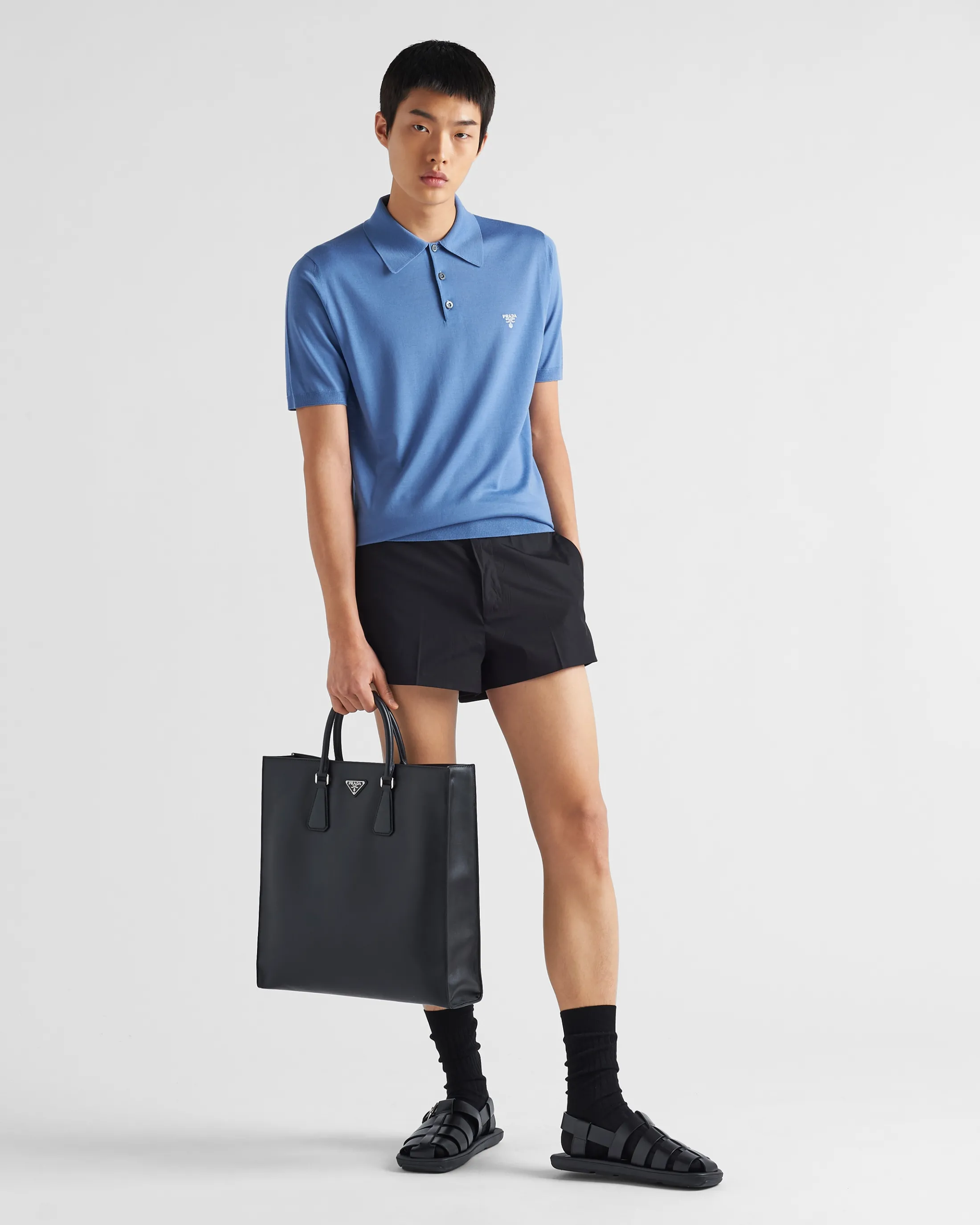 Prada Superfine wool polo shirt Aviatorblue Outlet