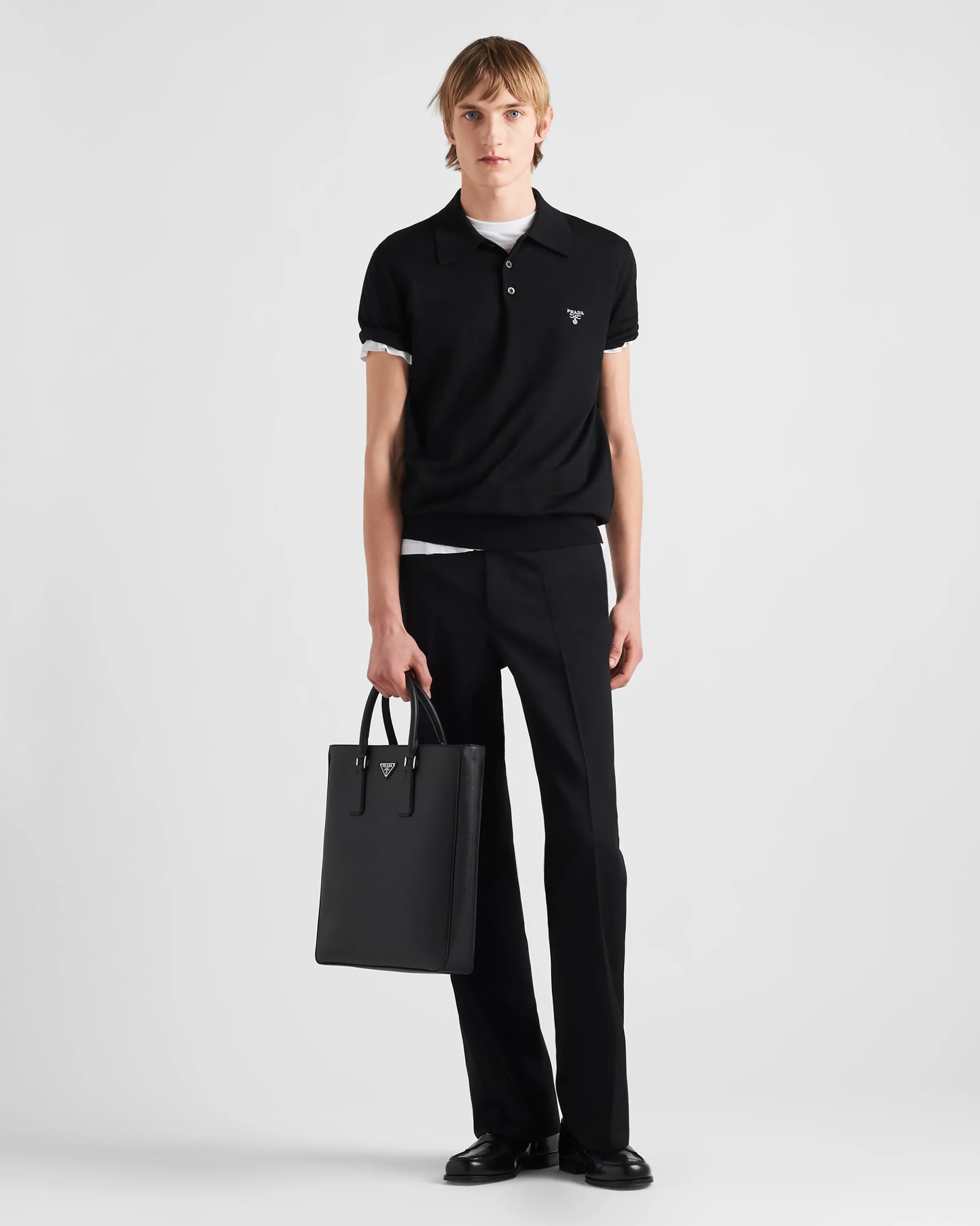 Prada Superfine wool polo shirt Black Clearance