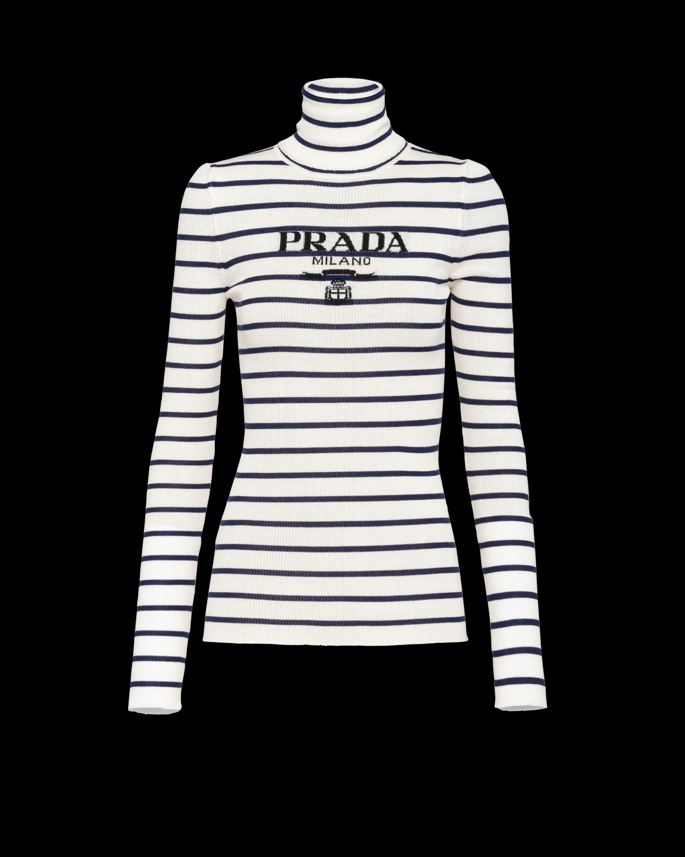 Prada Superfine wool turtleneck sweater Ivory/navyblue Store