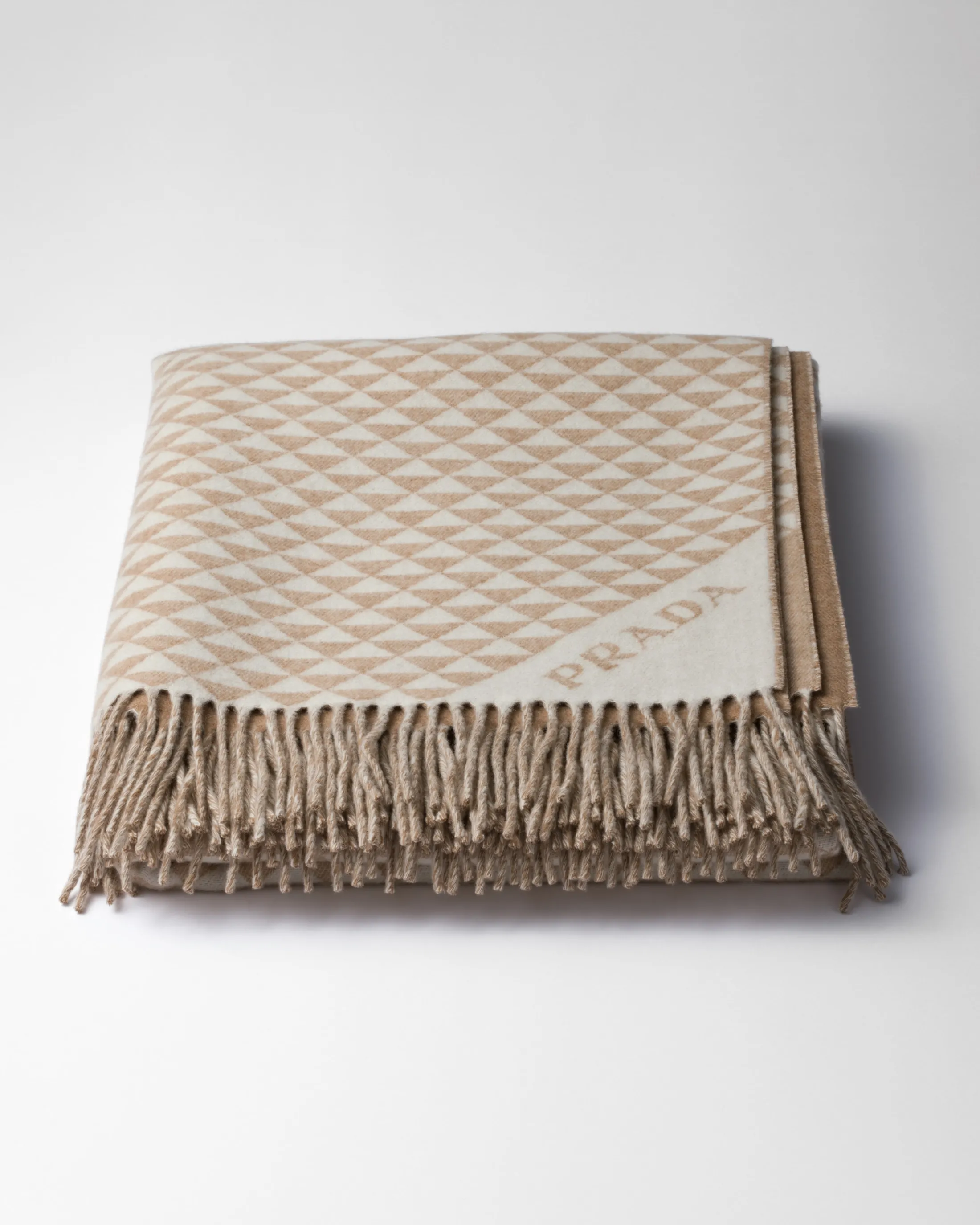 Prada Symbole Double cashmere and wool throw Sand/white Cheap