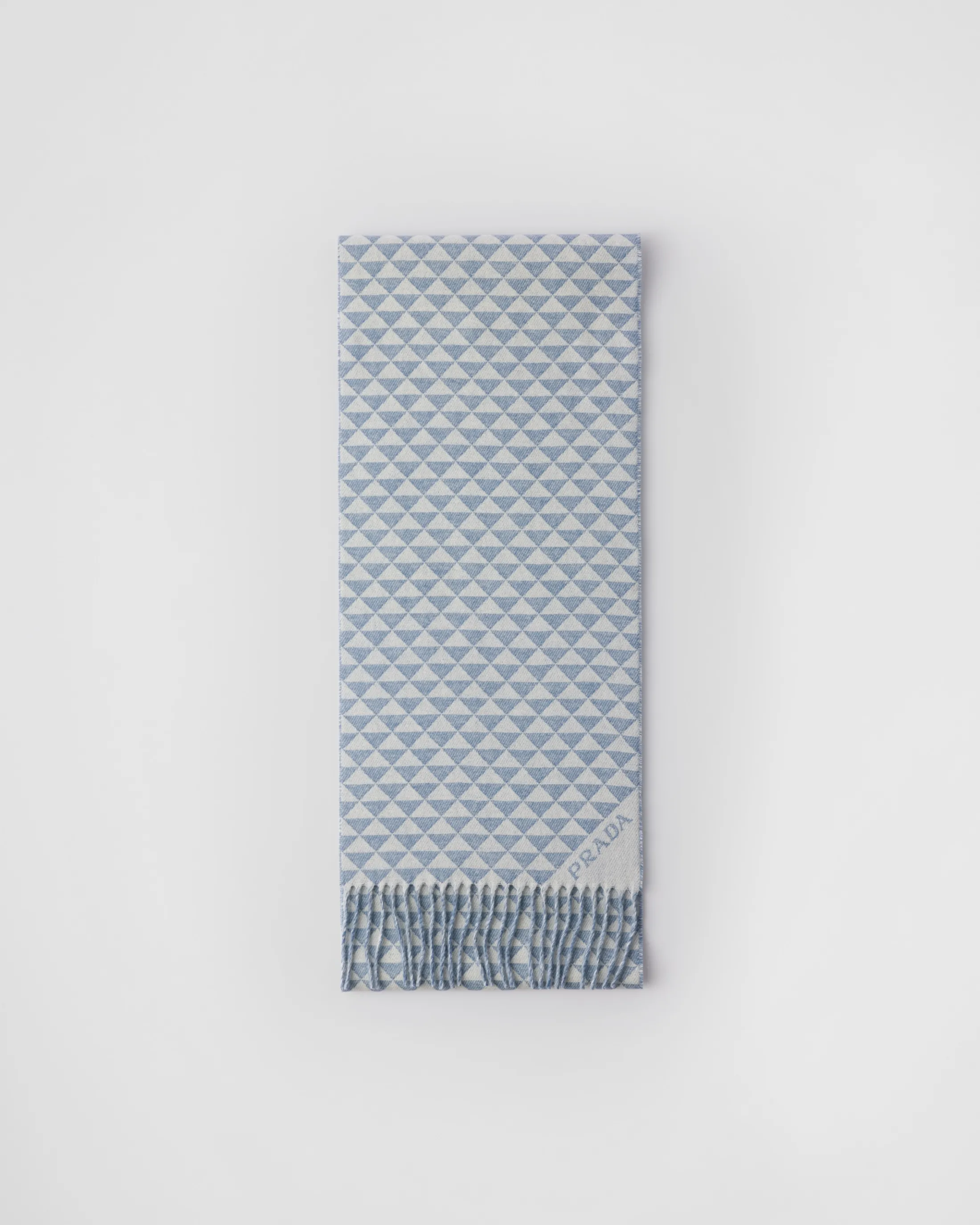 Prada Symbole double wool and cashmere scarf Airforceblue/white Hot