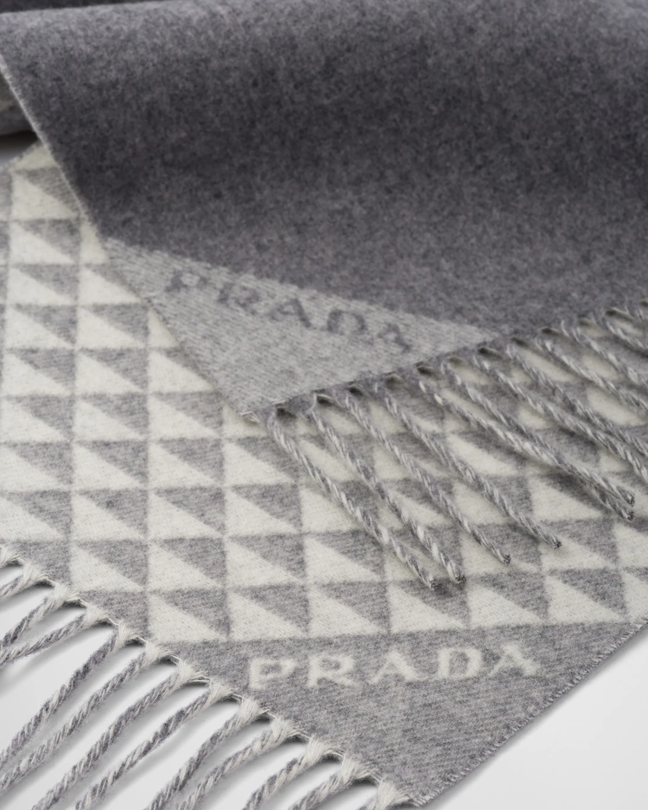 Prada Symbole double wool and cashmere scarf Gray/white Fashion