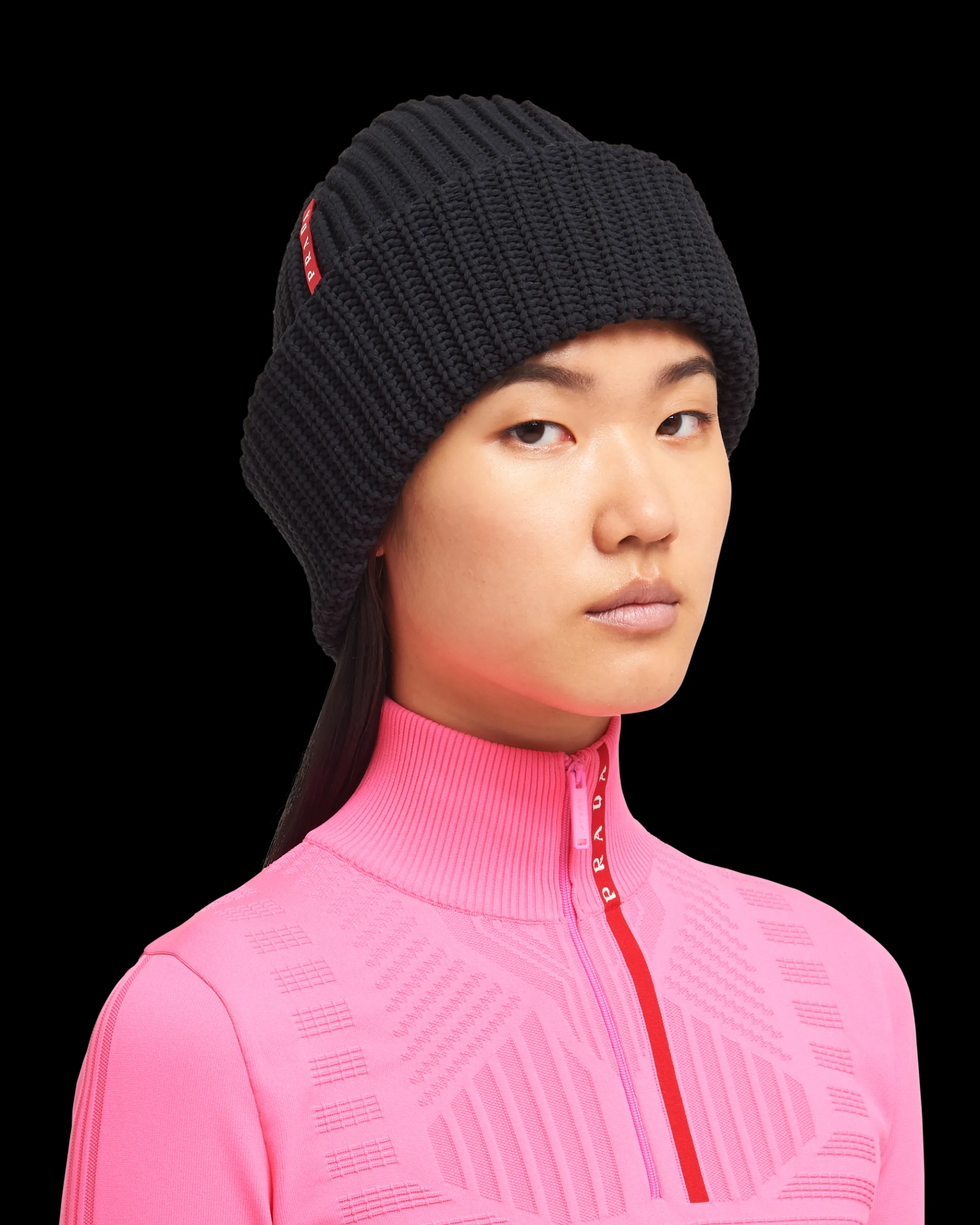 Prada Tec Rec Nylon Ribbed Beanie Black Best