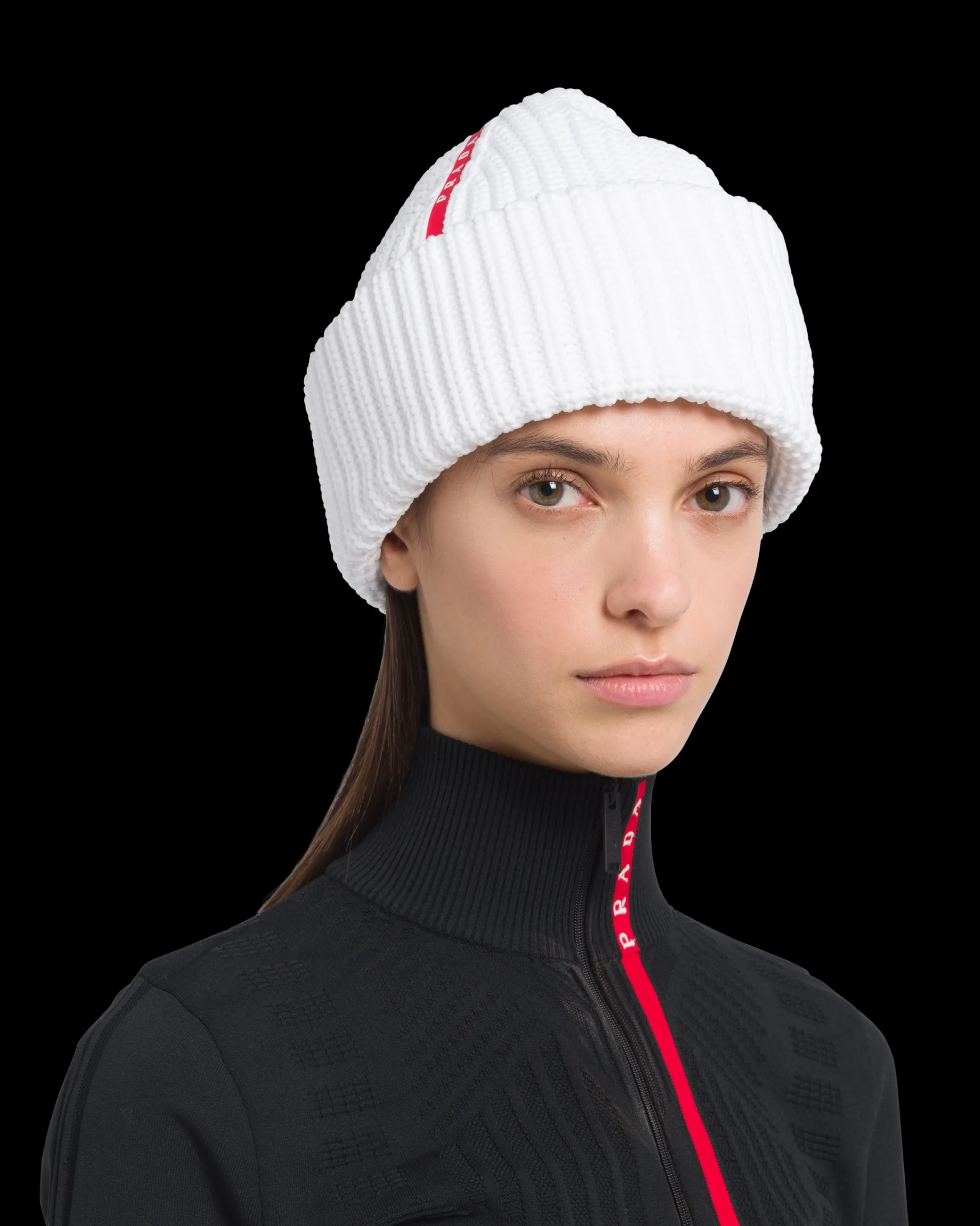 Prada Tec Rec Nylon Ribbed Beanie White Shop