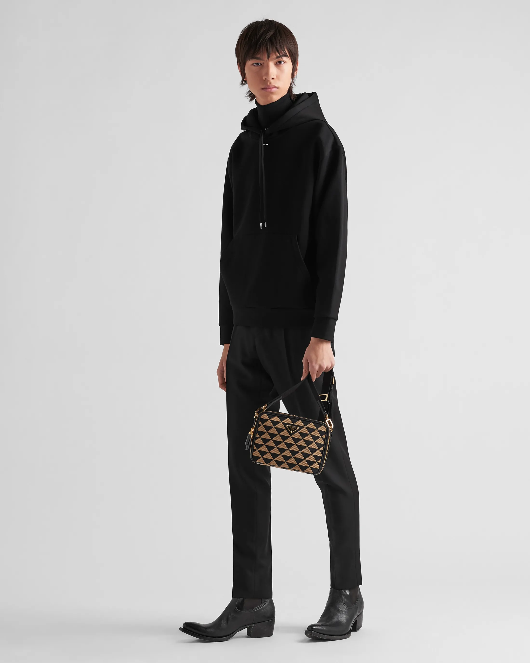 Prada Technical cotton hoodie Black Outlet