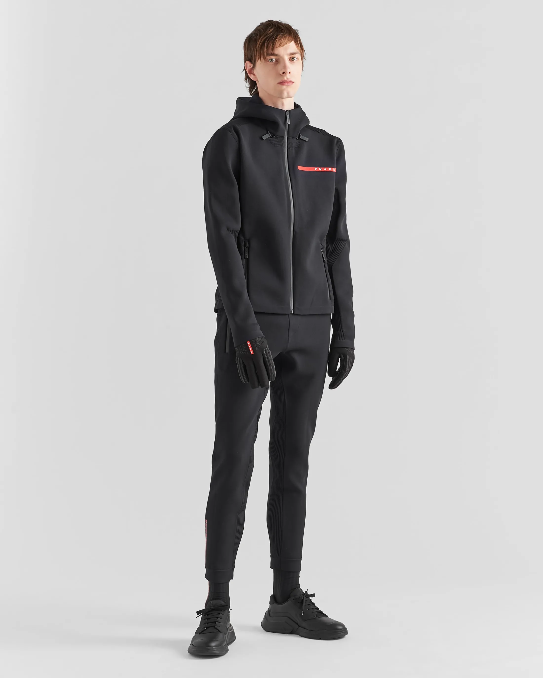 Prada Techno Piqué hoodie Black Clearance