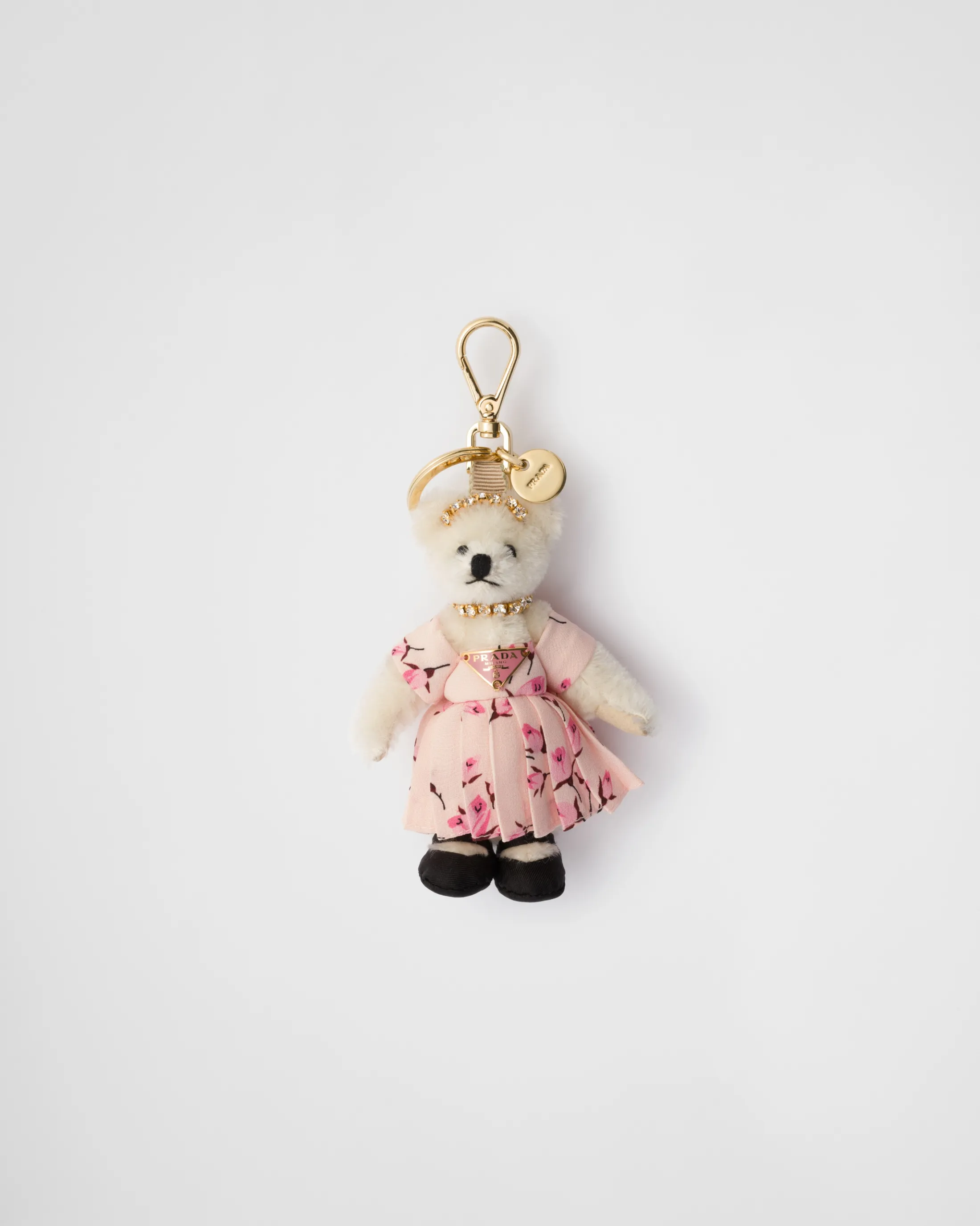 Prada Teddy bag charm with metal ring White Fashion