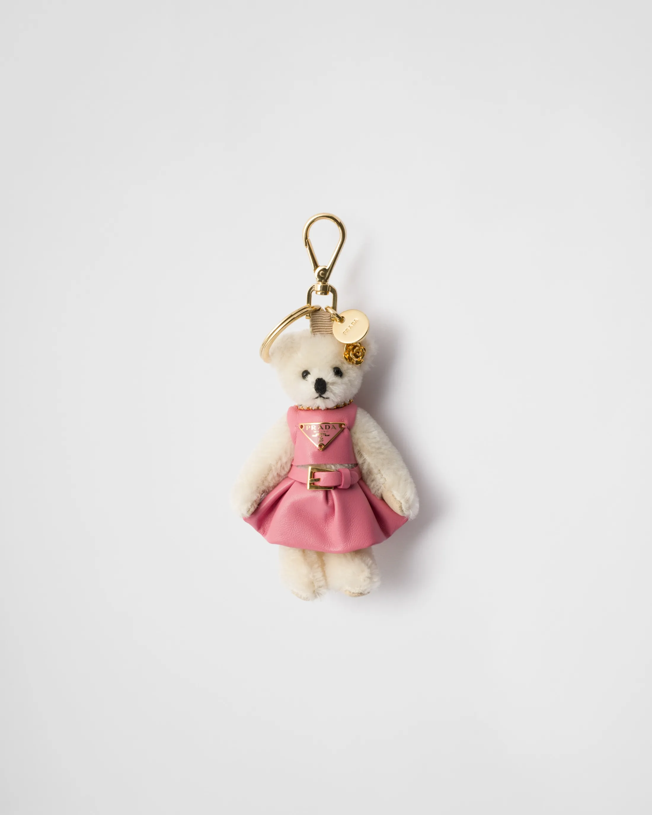 Prada Teddy bag charm with metal ring White Discount