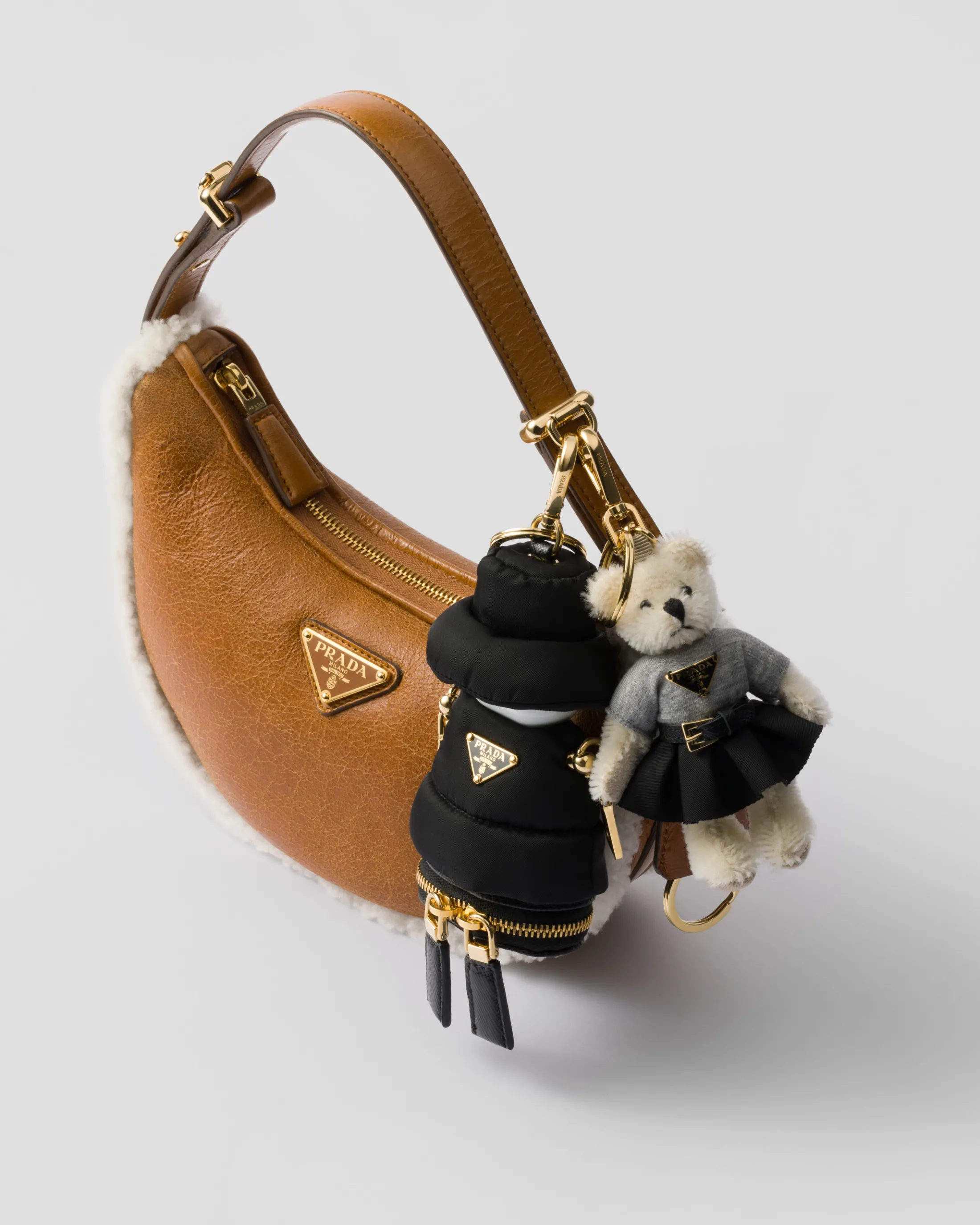 Prada Teddy bag charm with metal ring White Best