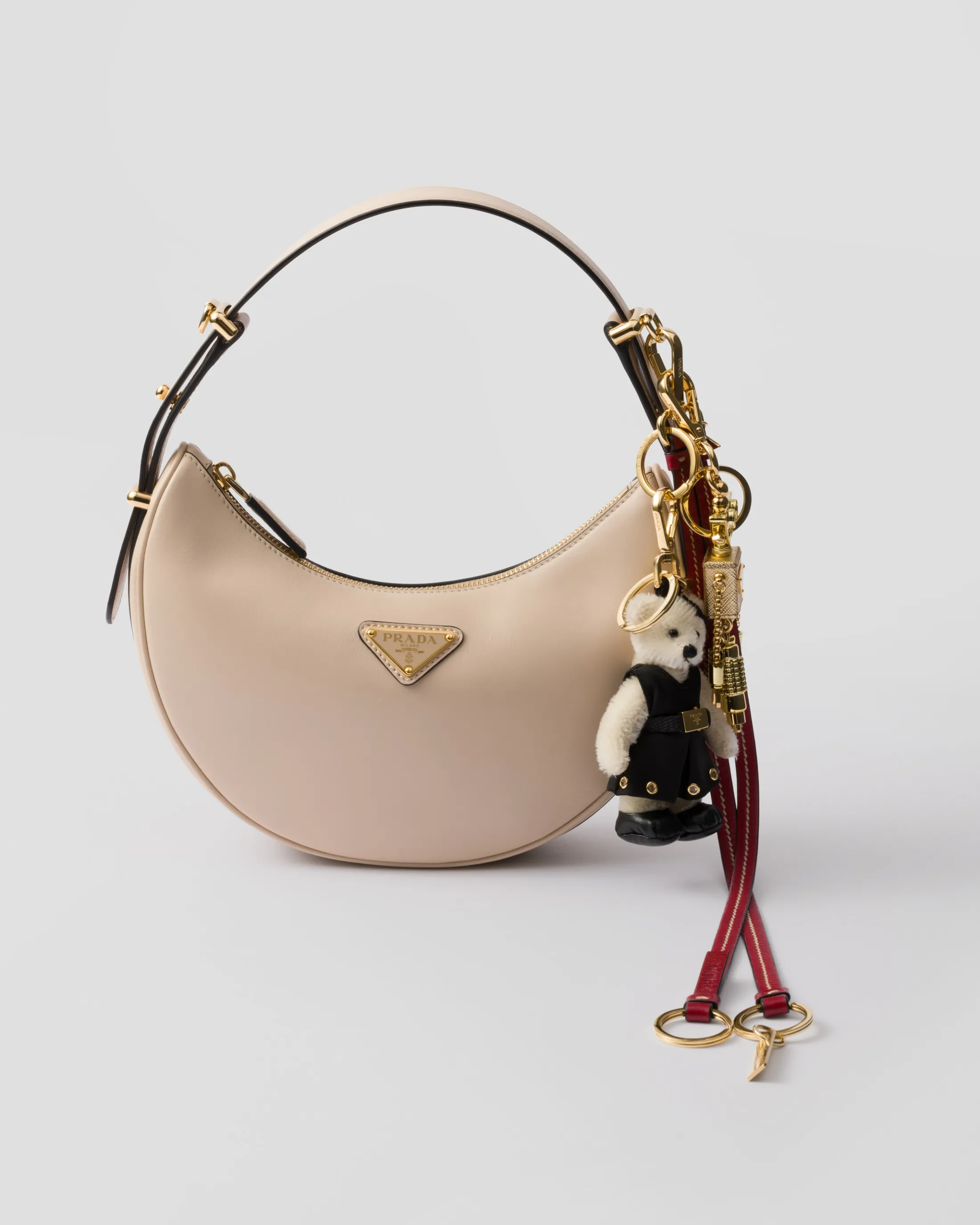 Prada Teddy bag charm with metal ring White Shop