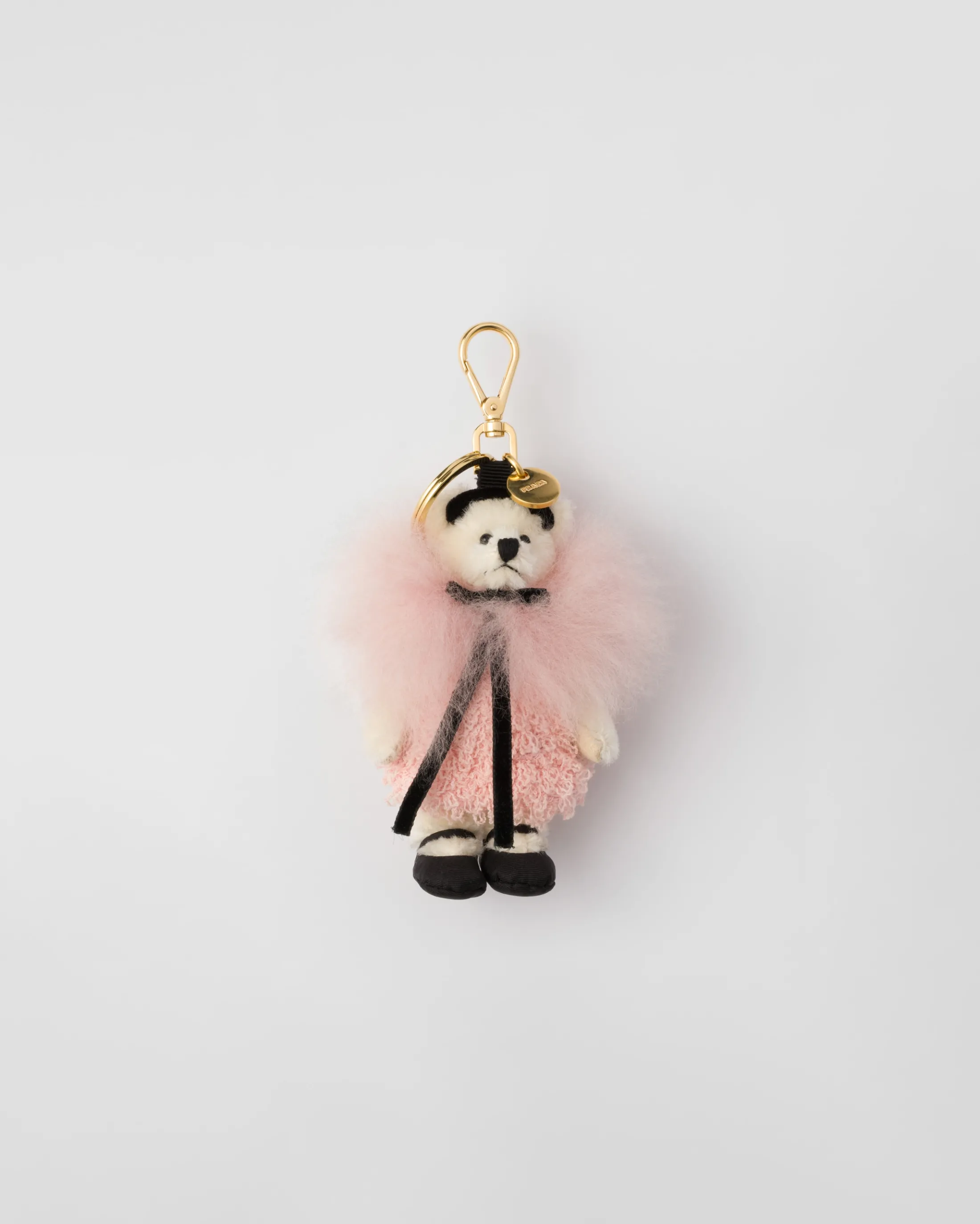 Prada Teddy bear bag charm with metal ring White/orchidpink Discount