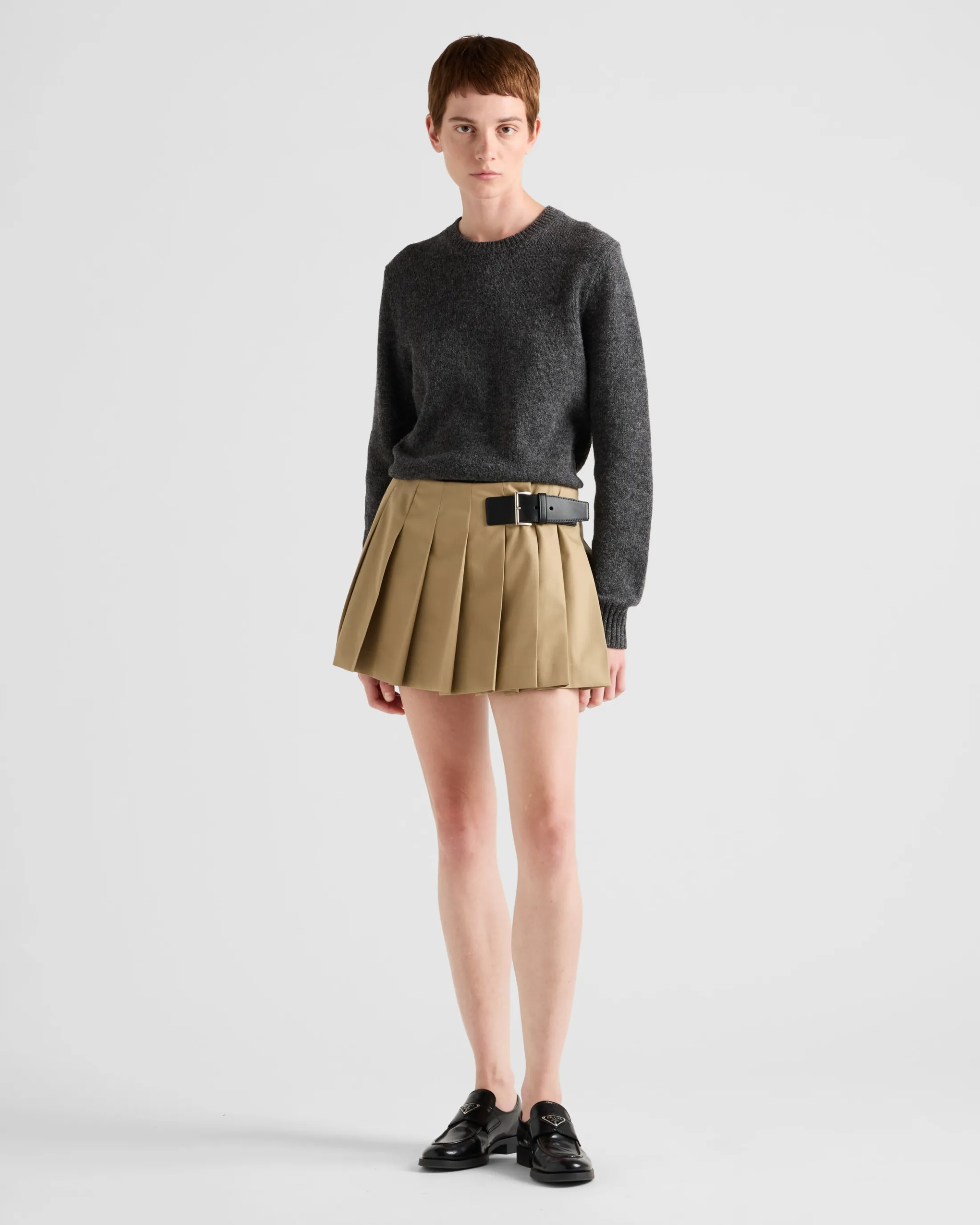 Prada Twill miniskirt with leather belt Cord Cheap